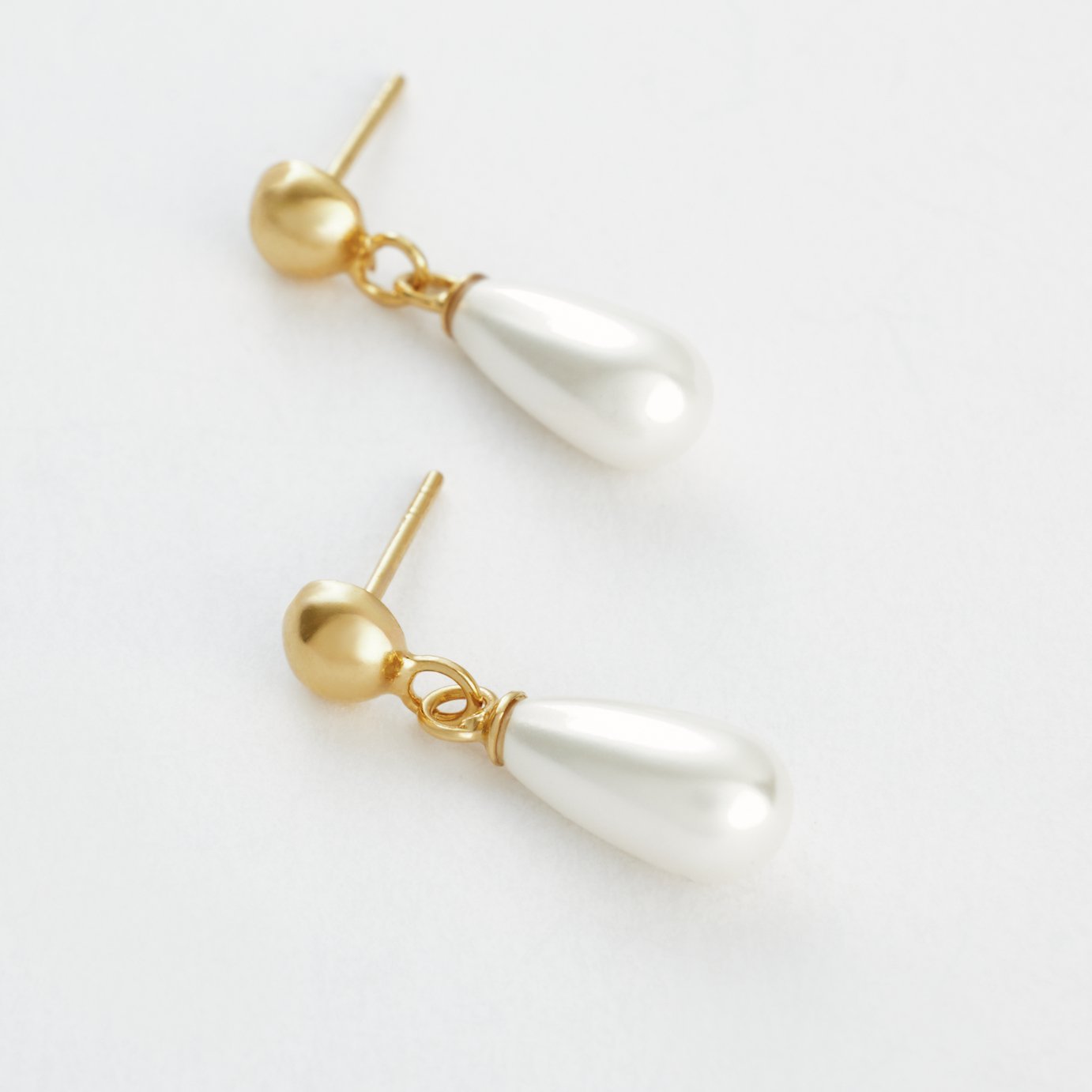Revere Gold Plated Silver Faux Pearl Teardrop Drop Stud Earrings