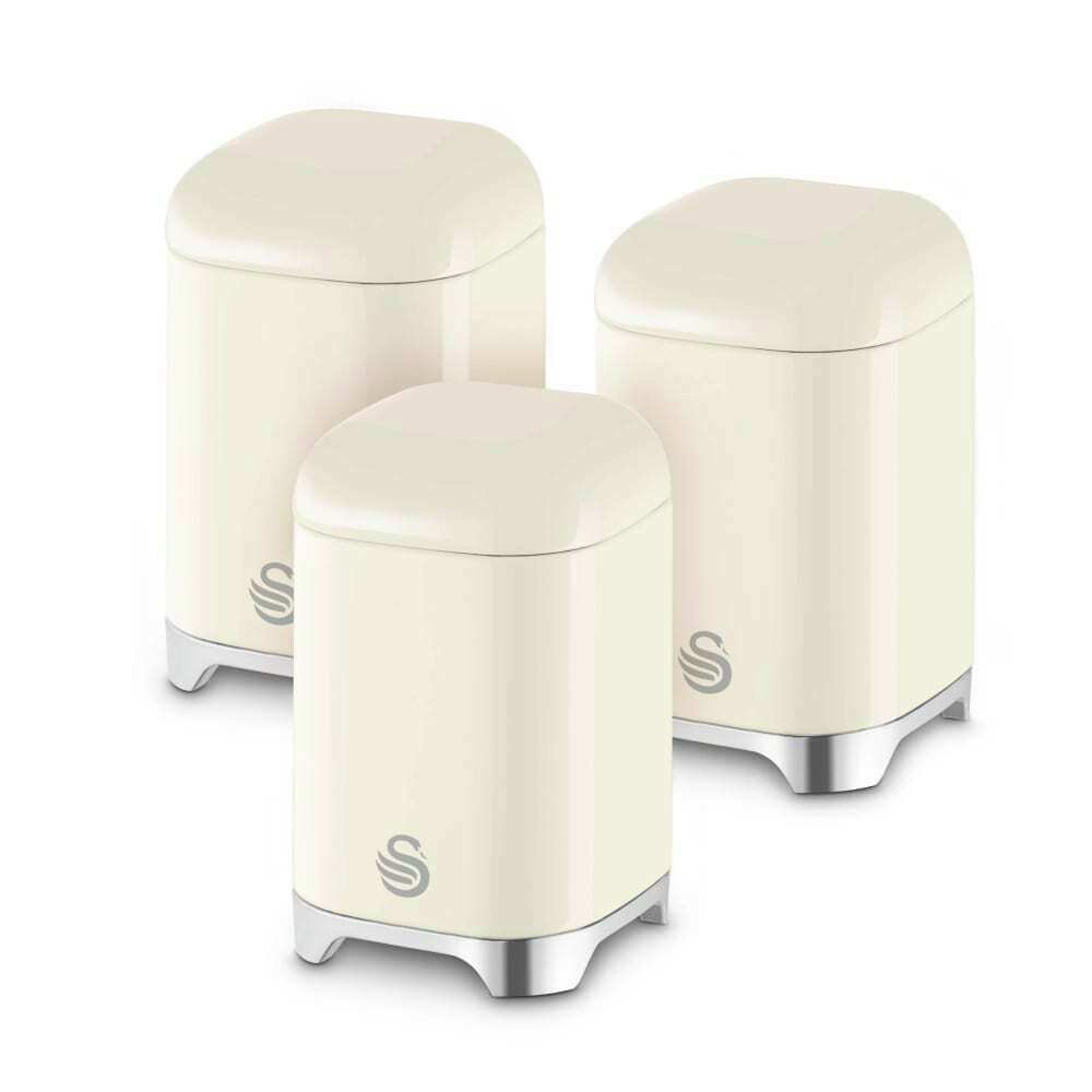 Swan Solace 1.5 Litre Cast Iron Set of 3 Kitchen Storage Canisters - Cream