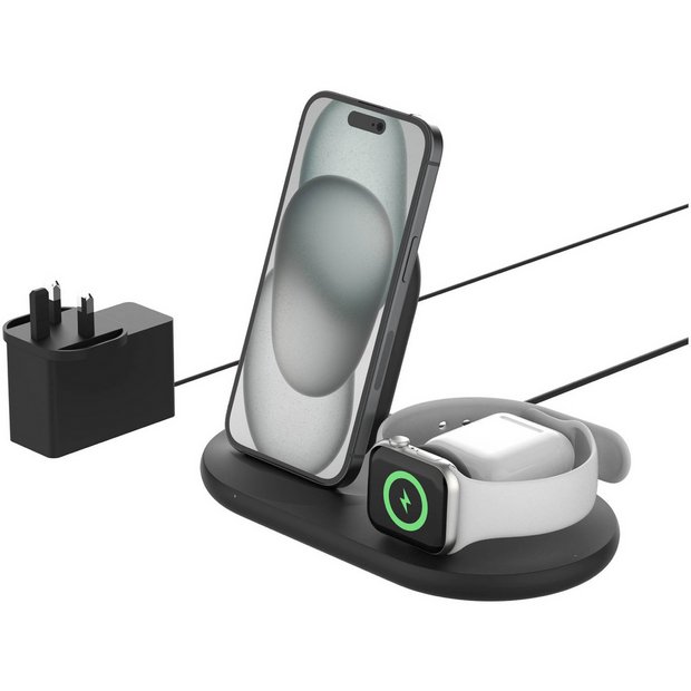 Buy Belkin 3 in 1 Wireless Charger Stand with Plug Black Mobile phone chargers Argos