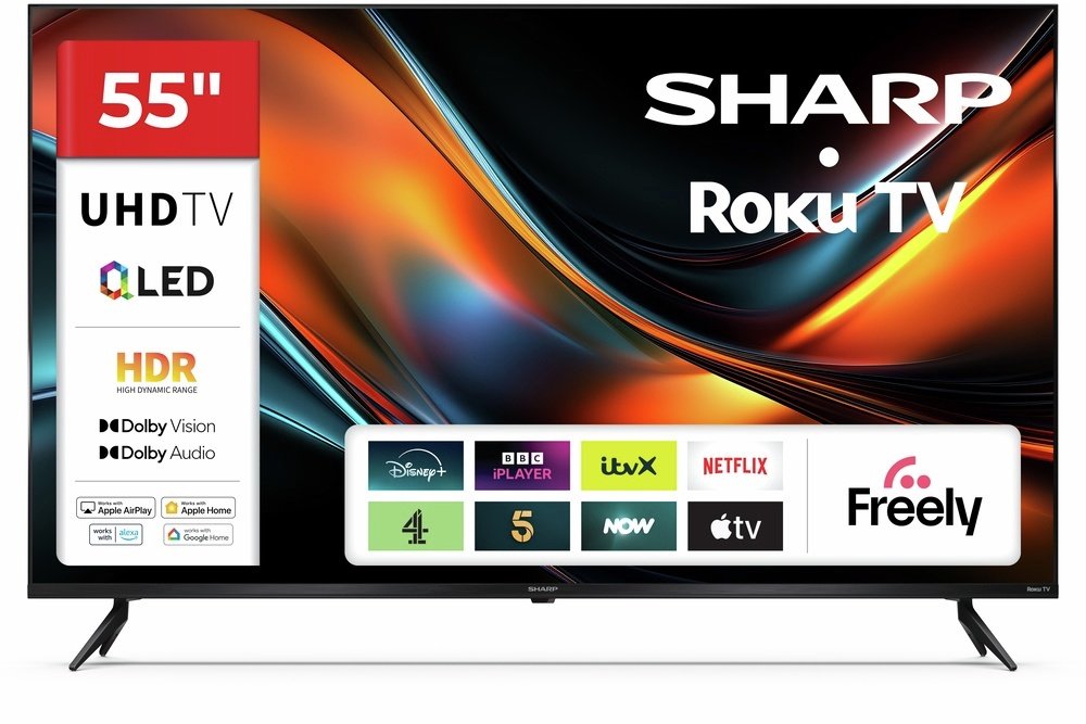 Sharp 55 Inch C55JJ6425KB Smart Roku 4K UHD QLED Freely TV
