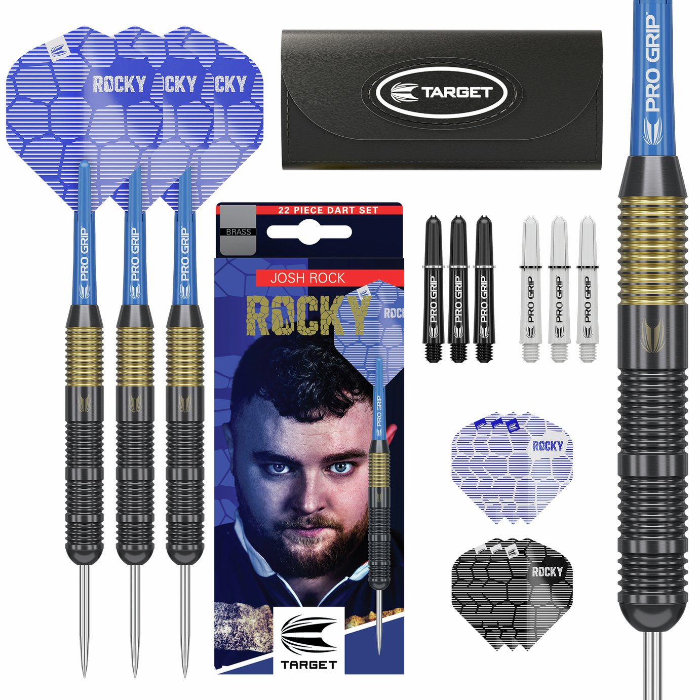 Target Josh Rock Brass Steel Tip Darts with Wallet & Flights Dart Set