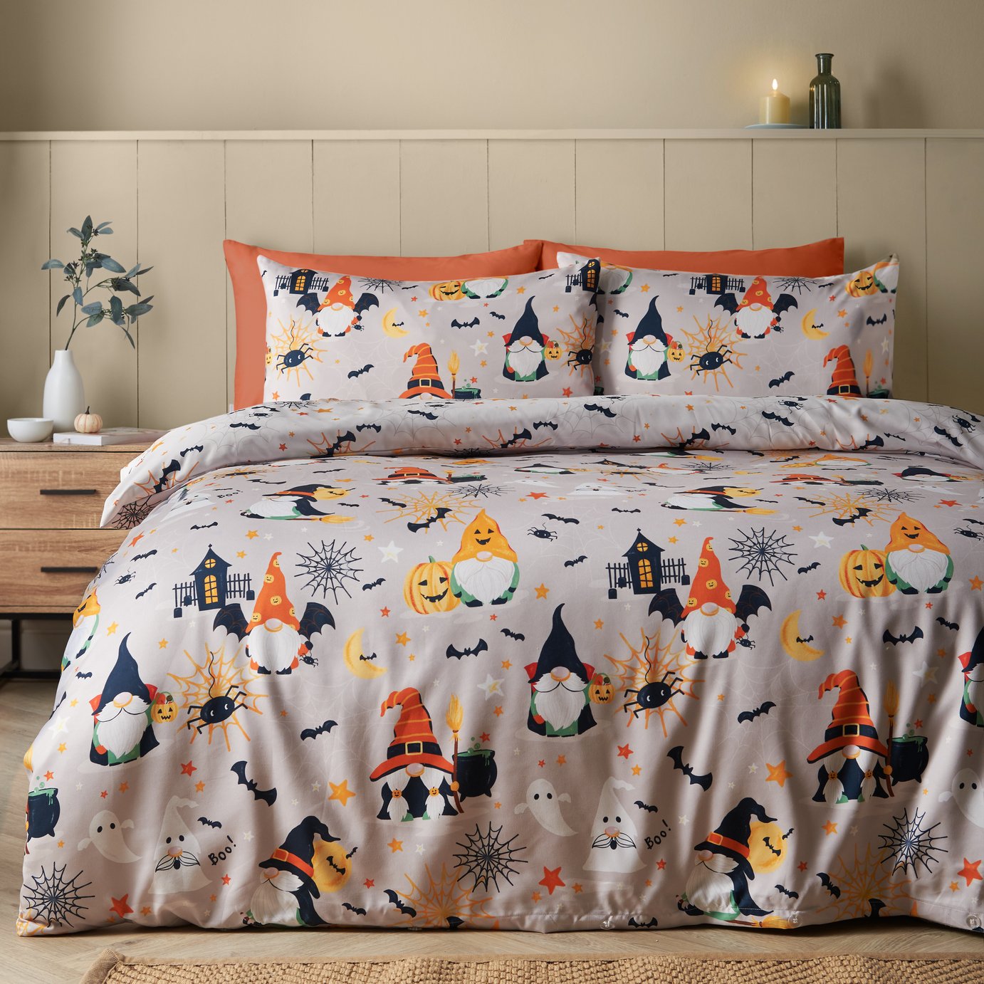 Catherine Lansfield Halloween Gonks Natural Bedding Set - Double
