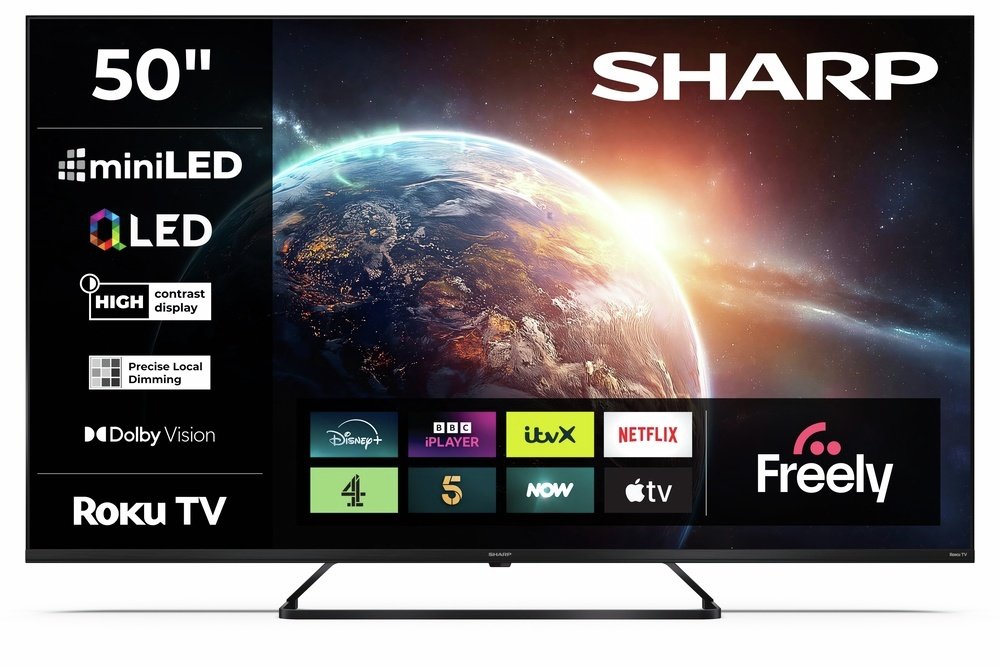 Sharp 50 Inch 4T-C50JH6425KB Smart Roku 4K UHD HDR Mini LED Freely TV