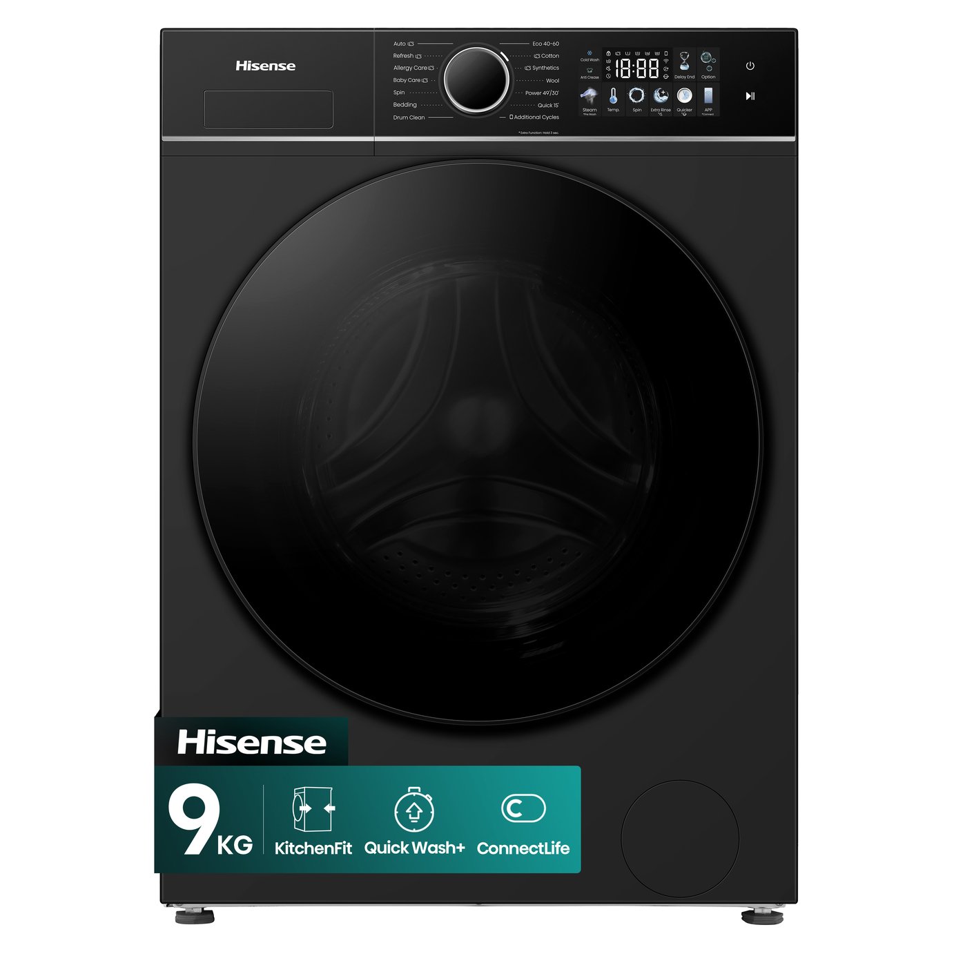 Hisense KitchenFit WF3I9043BBFS2 9KG 1400 Spin Washing Machine - Black