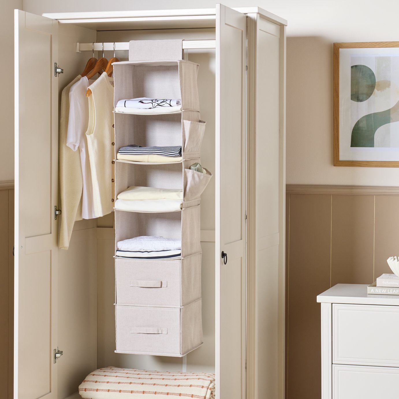 Argos Home 6 Compartment Wardrobe Hanging Storage - Beige