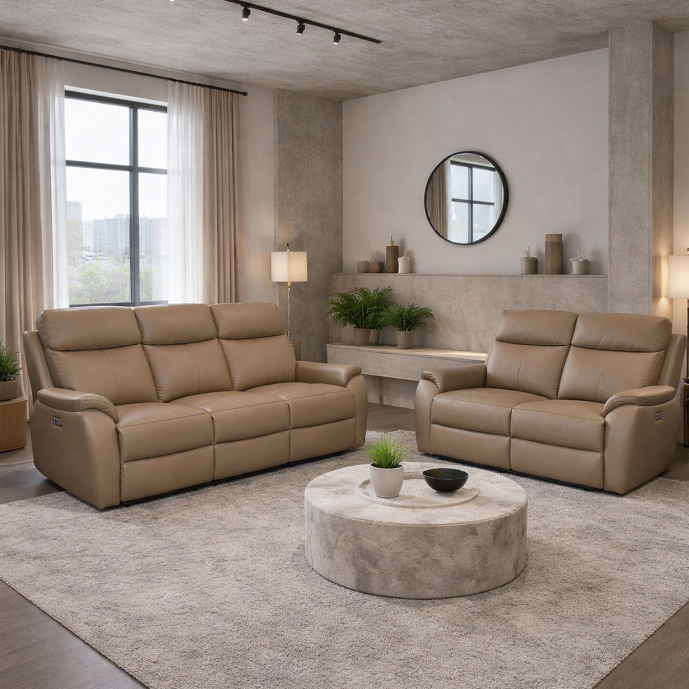 Aspire Kingsmere Leather 3 & 2 Seater Power Recliner Sofa - Mushroom