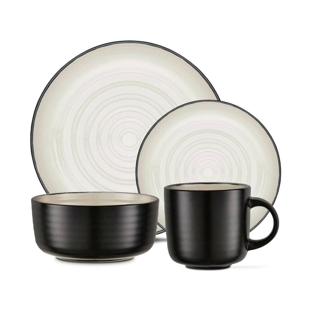 Barbary & Oak Cascade 16 Piece Stoneware Dinner Set - Black