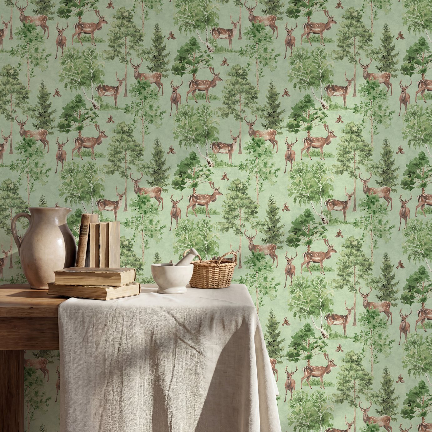 Arthouse Deer Forest Natural Wallpaper
