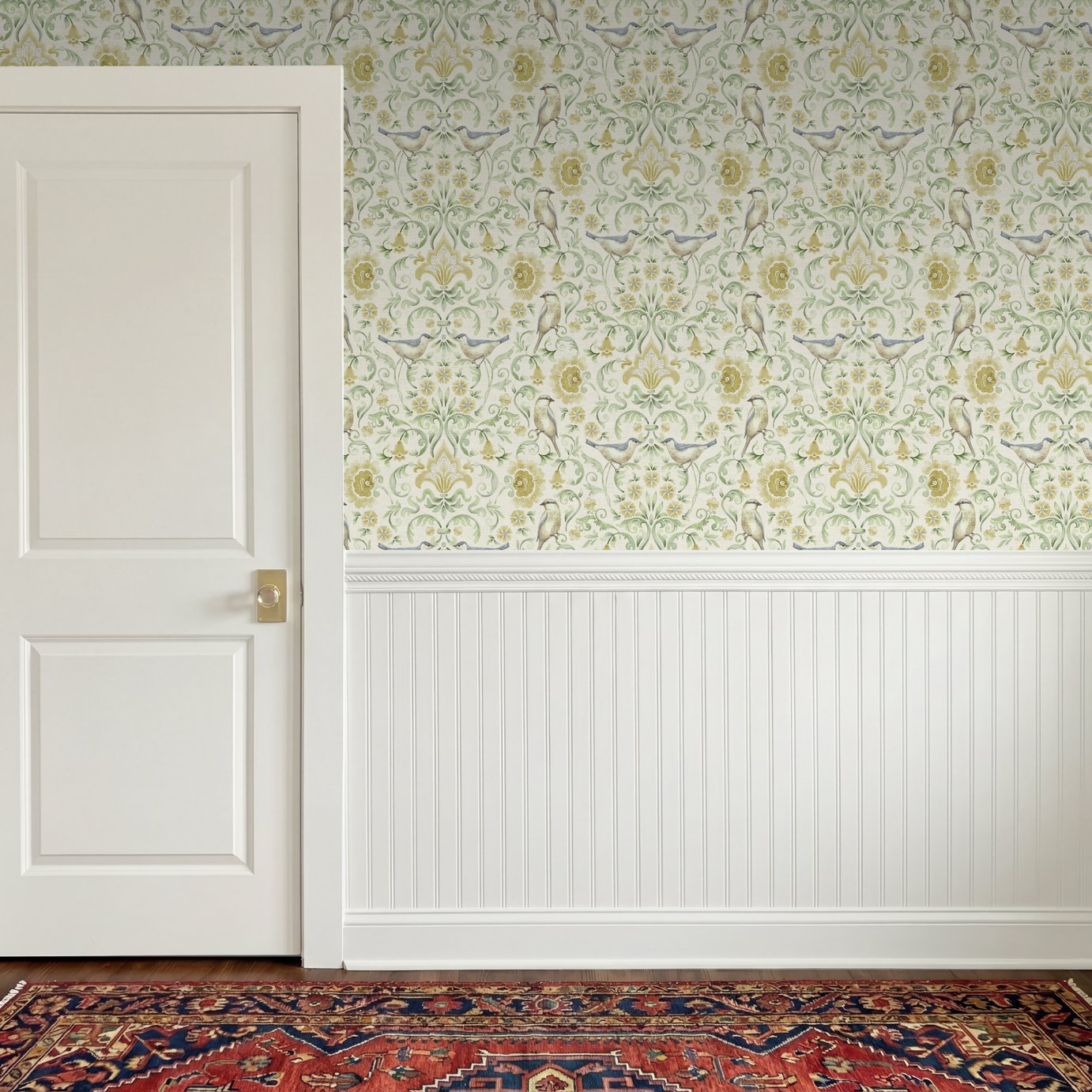 Arthouse Floral Bird Damask Yellow and Green Wallpaper
