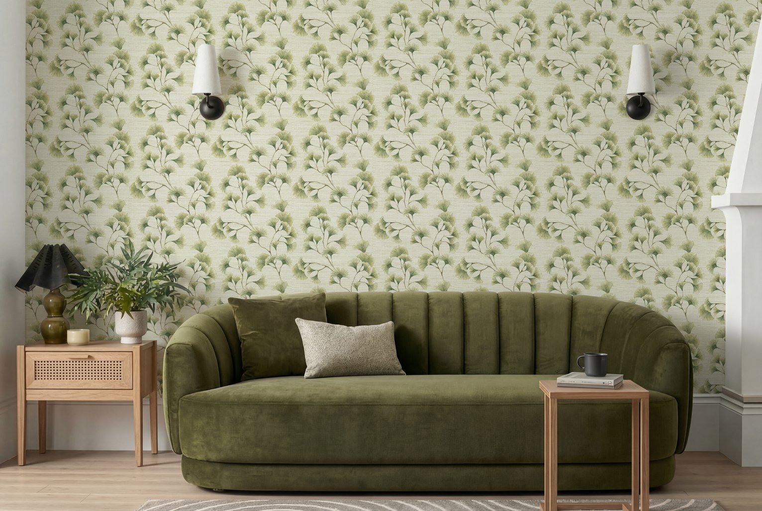 Arthouse Ginkgo Leaf Trail Green and Neutral Wallpaper