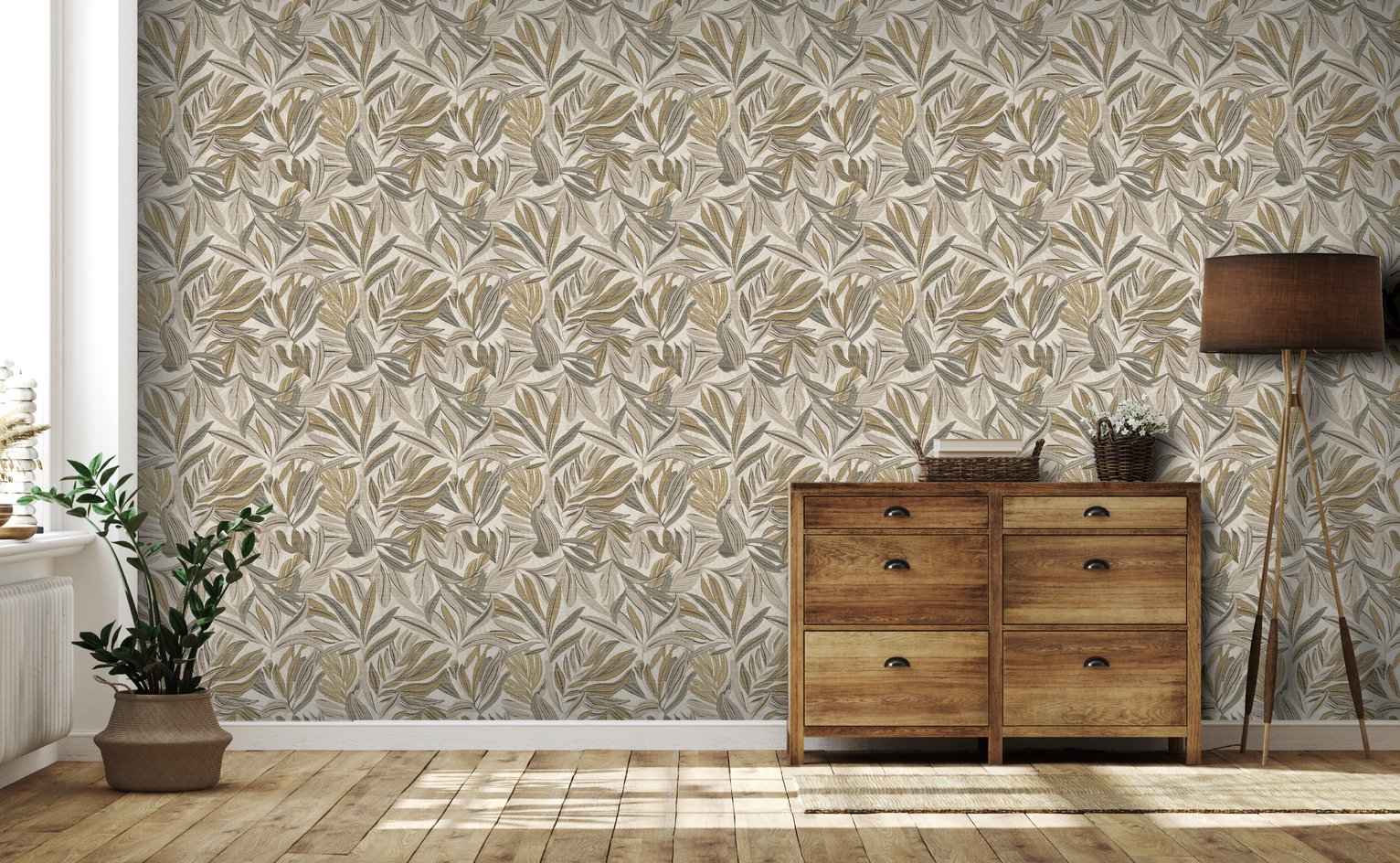 Arthouse Graphic Tropical Leaf Neutral Wallpaper