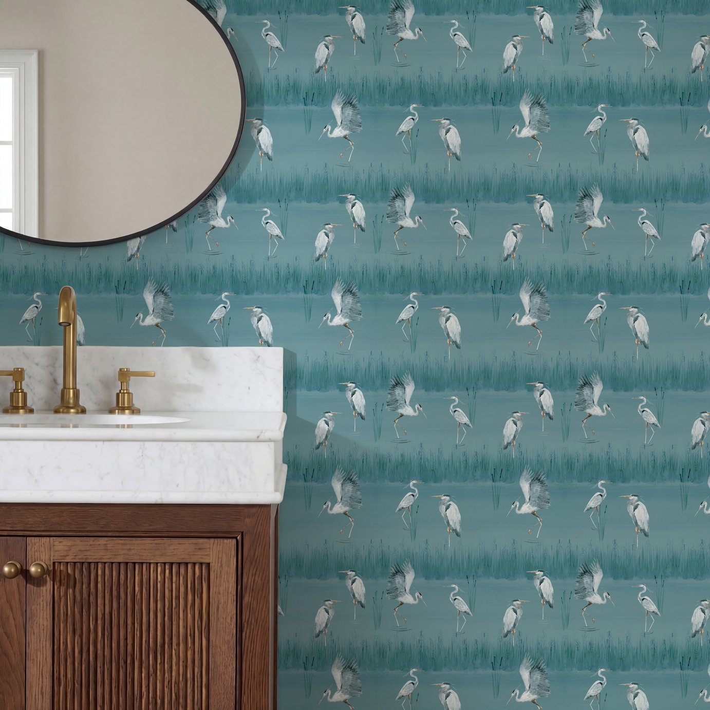 Arthouse Heron River Blue Wallpaper
