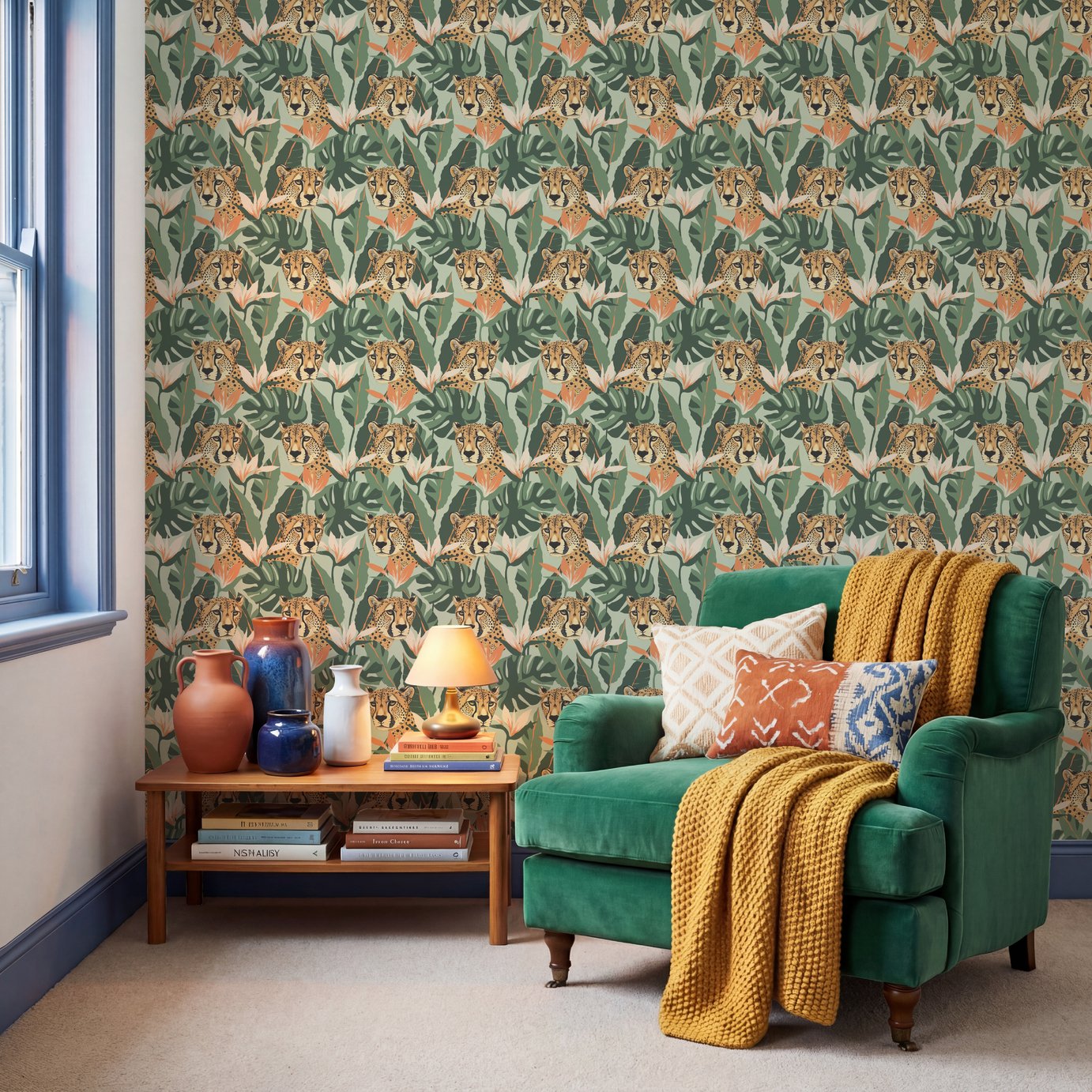 Arthouse Jungle Leopard Light Green Wallpaper