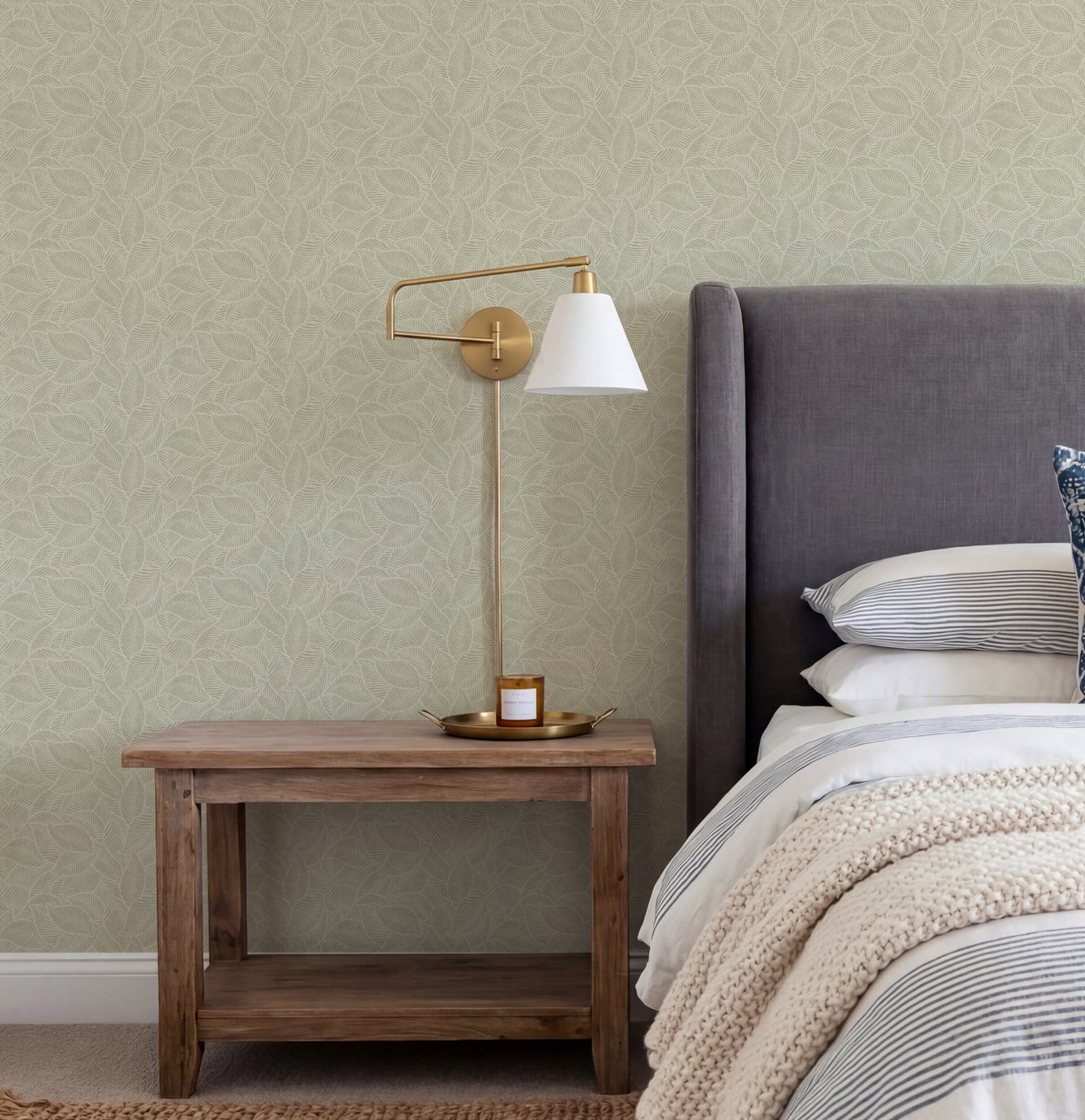 Arthouse Leaf Print Sage Wallpaper