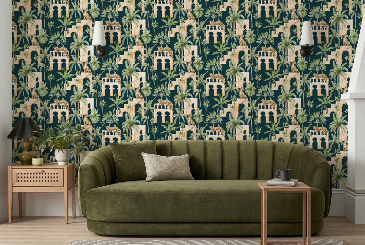 Arthouse Leopard Arches Navy Wallpaper