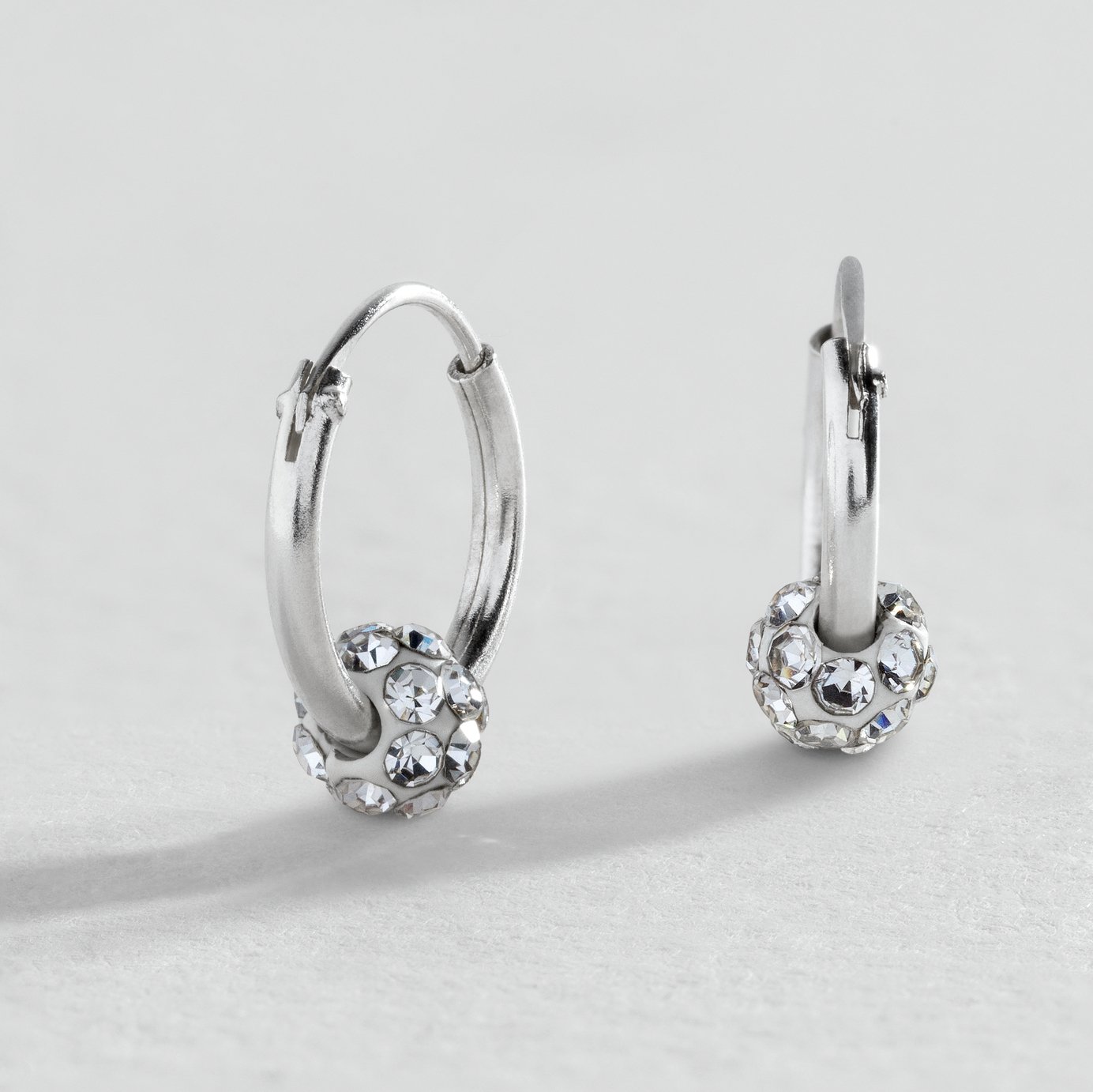 Revere Round Sterling Silver Crystal Ball Hoop Earrings