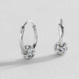 Revere Round Sterling Silver Crystal Ball Hoop Earrings
