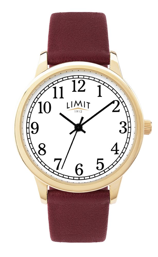 Limit Ladies White Dial Burgundy Faux Leather Strap Watch