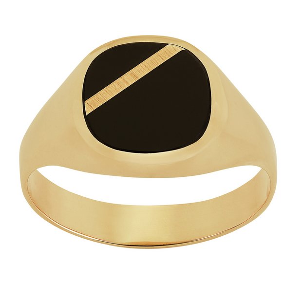 Buy Revere Mens 9ct Yellow Gold Onyx Stripe Ring Q Mens rings