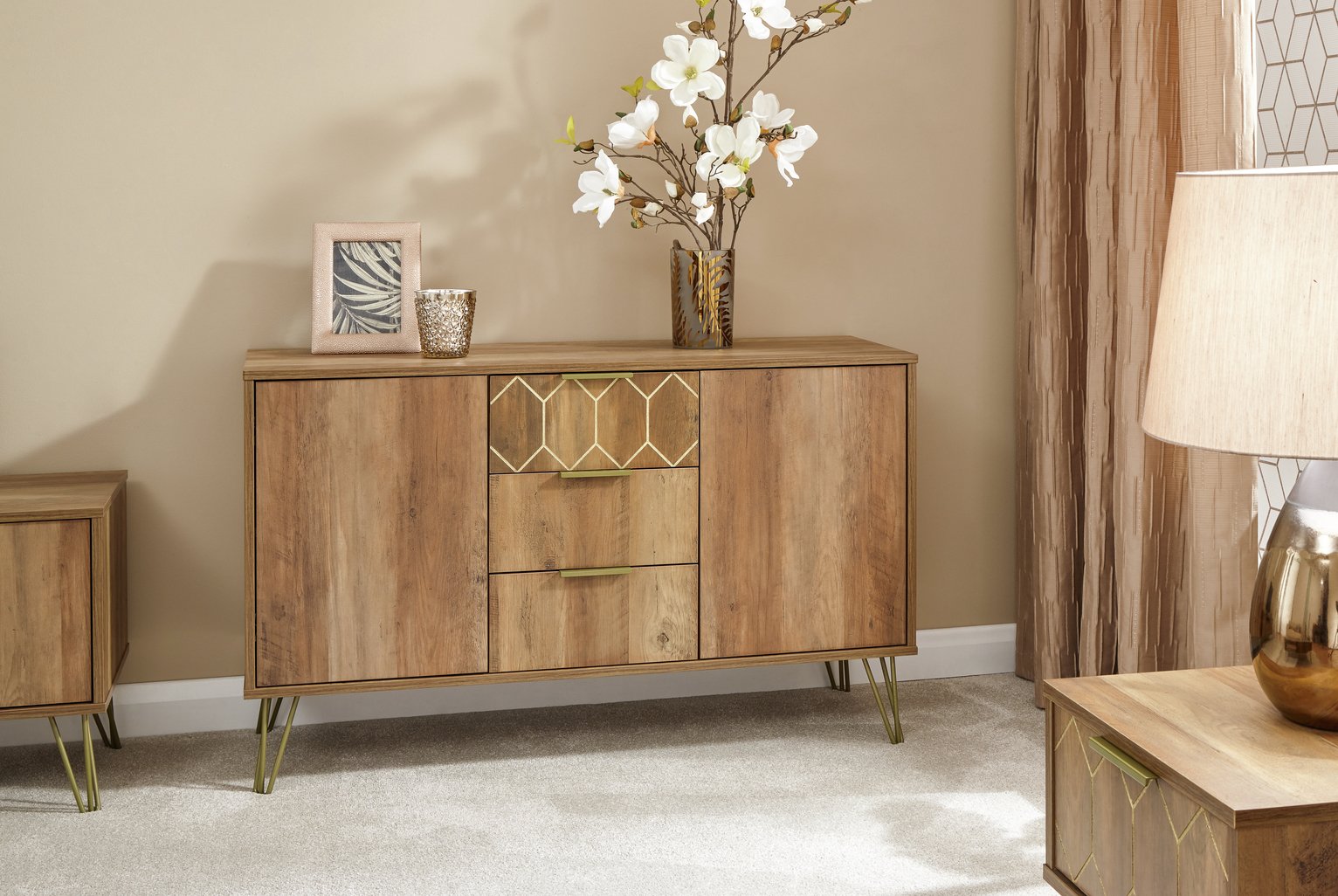 GFW Orleans 2 Door 3 Drawer Sideboard - Mango Wood Effect