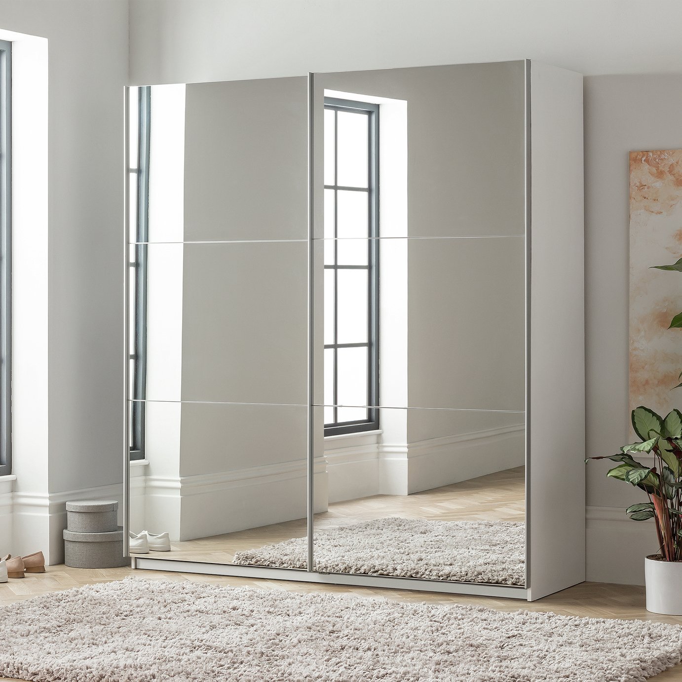 Habitat Holsted Mirrored 180cm Sliding Wardrobe - White