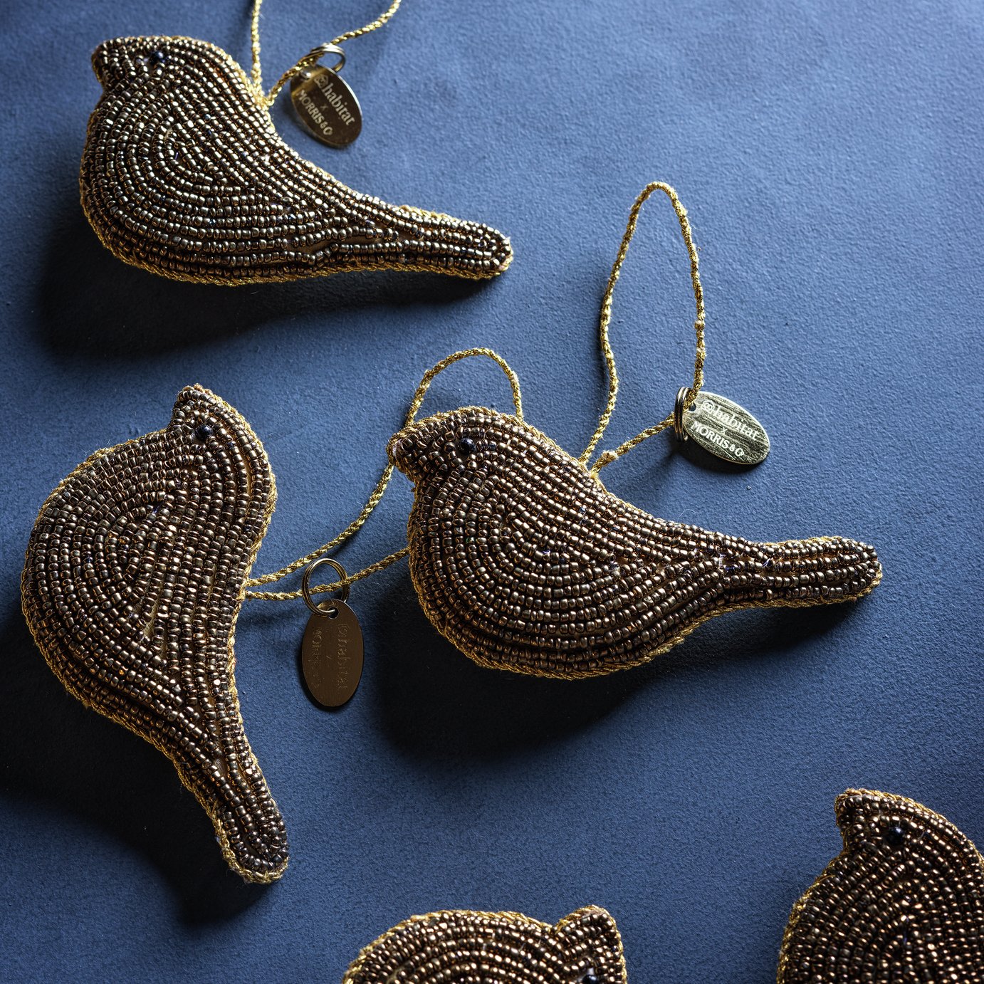 Habitat x Morris & Co. Gold Bead Bird Christmas Hanging Ornament- Pack of 3