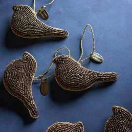 Habitat x Morris & Co. Gold Bead Bird Christmas Hanging Ornament- Pack of 3