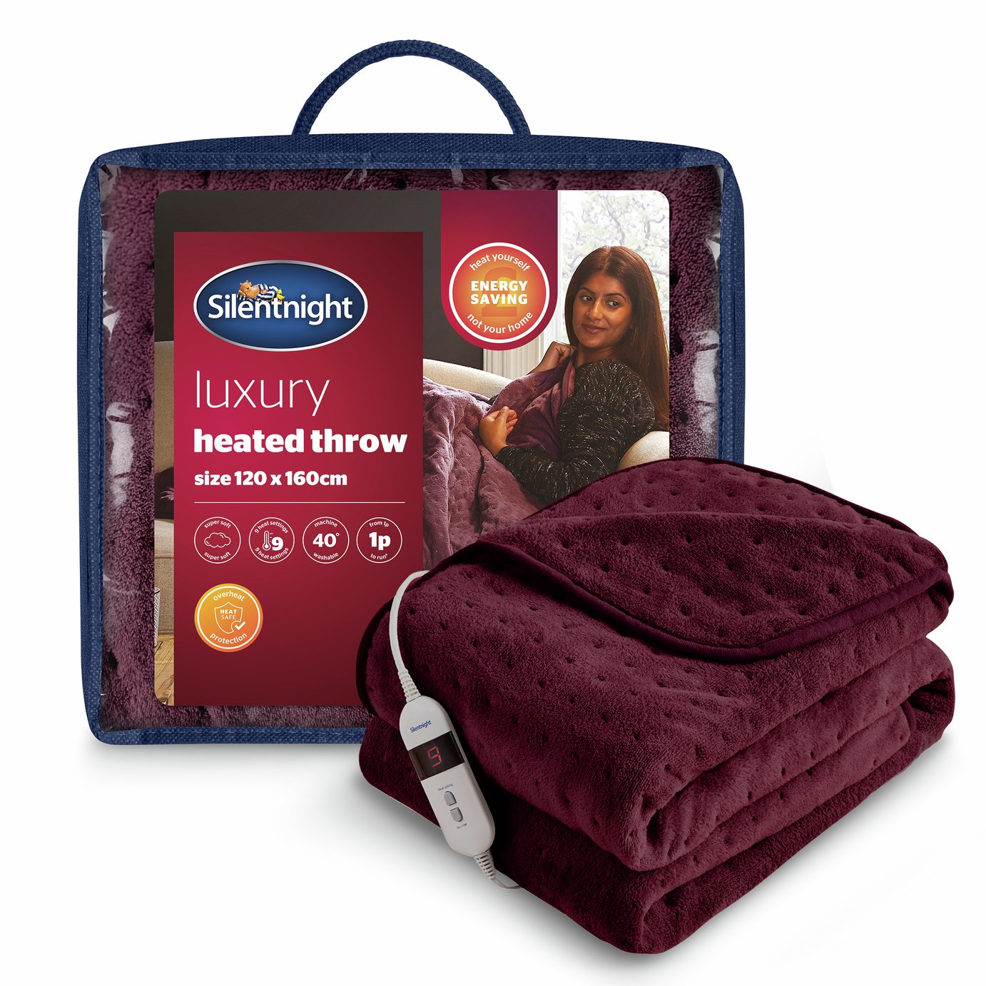 Silentnight Luxury Heated Throw - Berry
