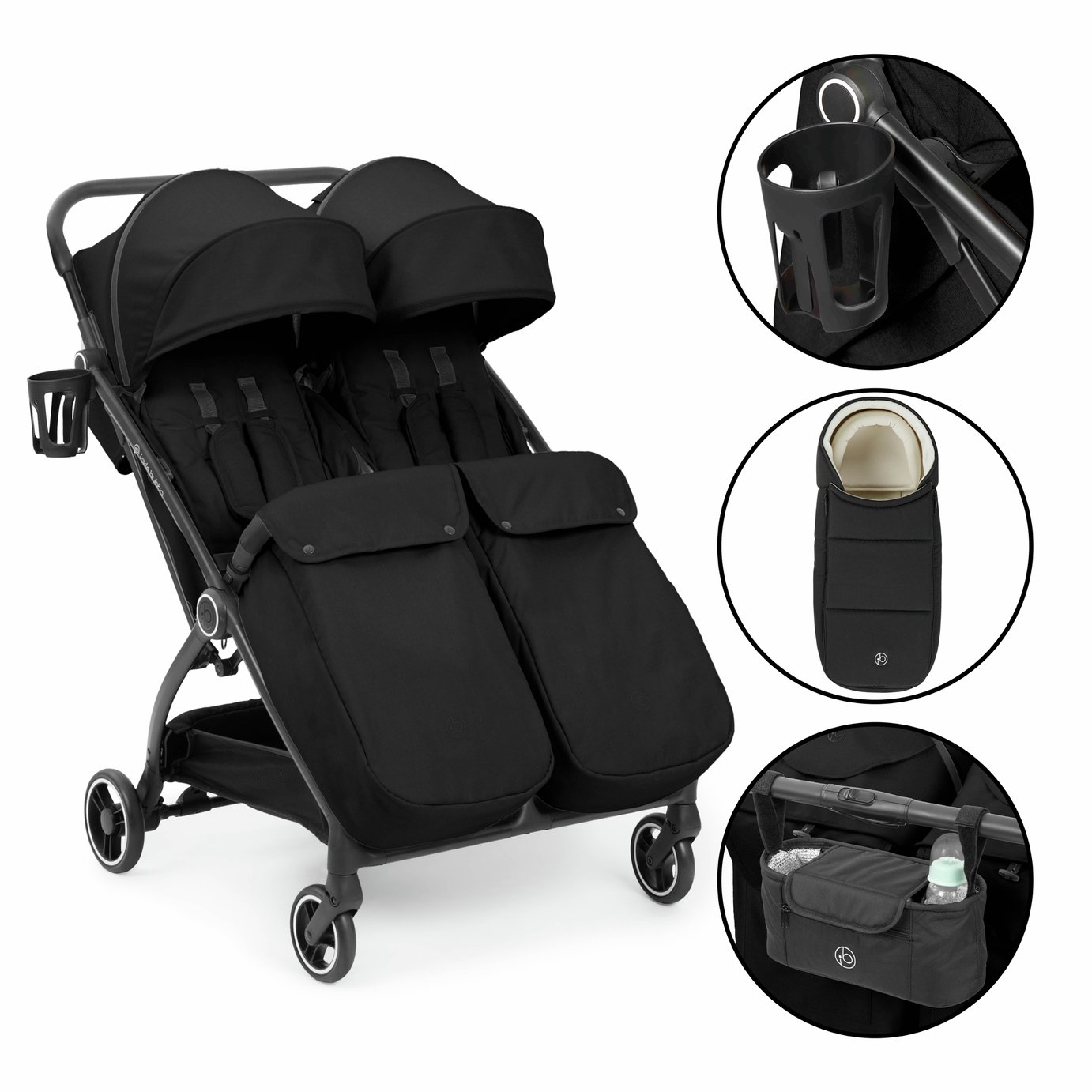 Ickle Bubba Aries Double Prime Autofold Stroller- Black