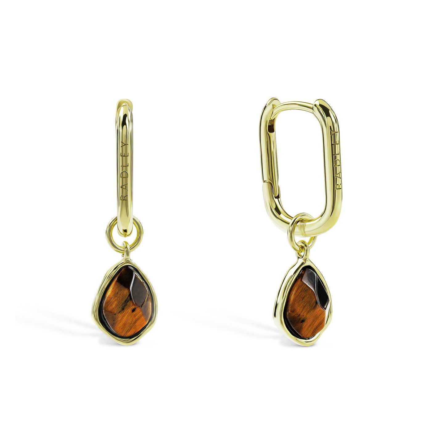Radley 18ct Gold Plated Tigers Eye Drop Hoop Earrings