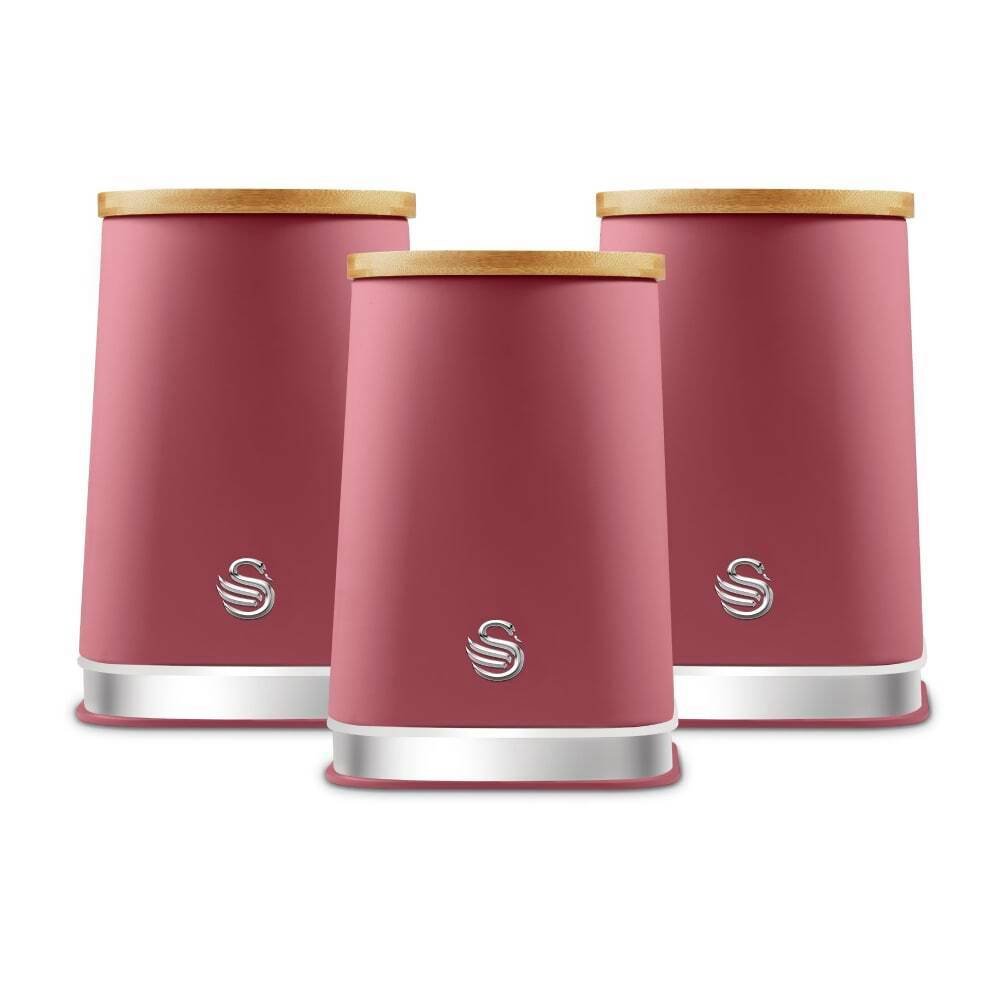 Swan Nordic 1.5 Litre Cast Iron Set of 3 Kitchen Storage Canisters - Pink