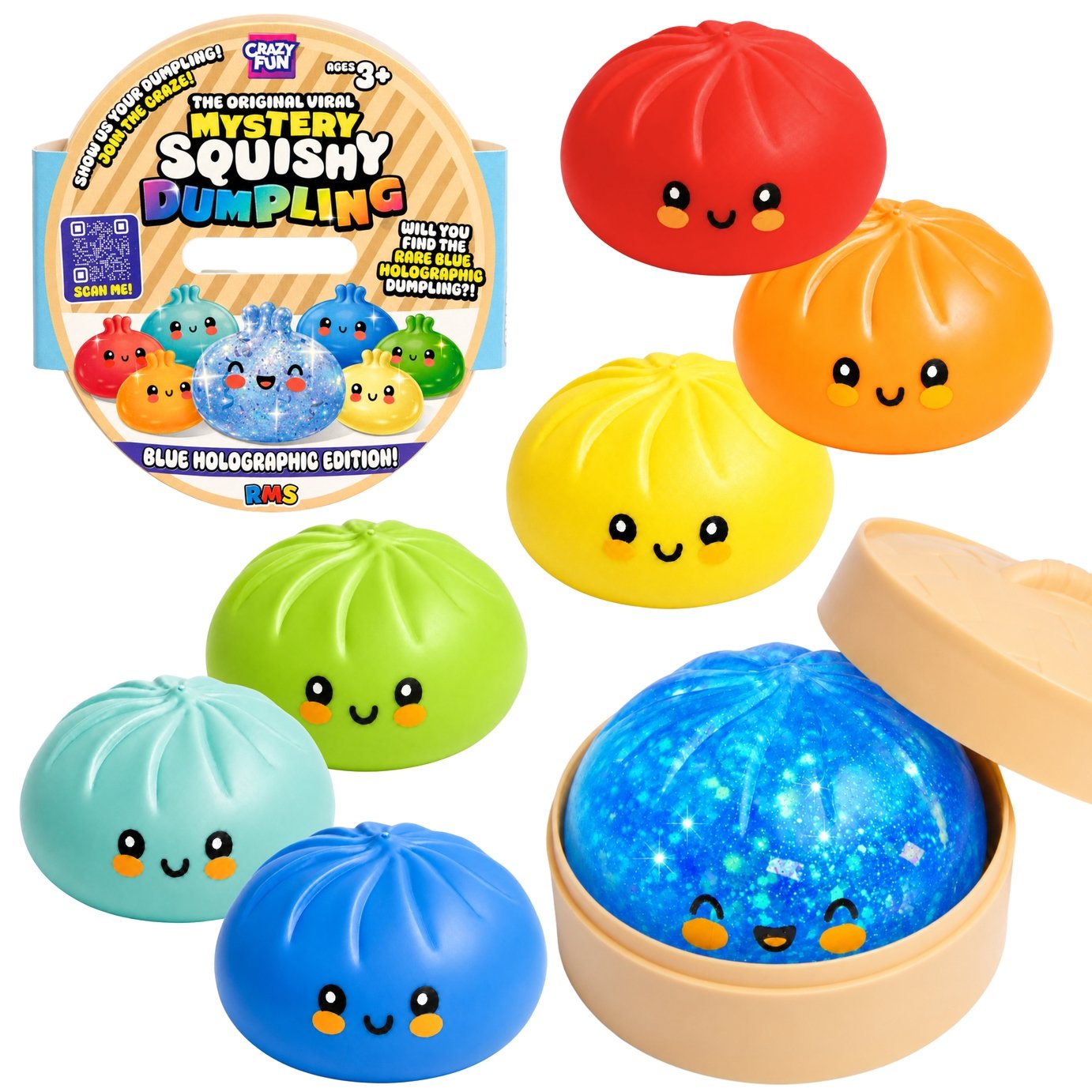 Crazy Fun Viral Squishy Dumpling Blue Holographic Edition