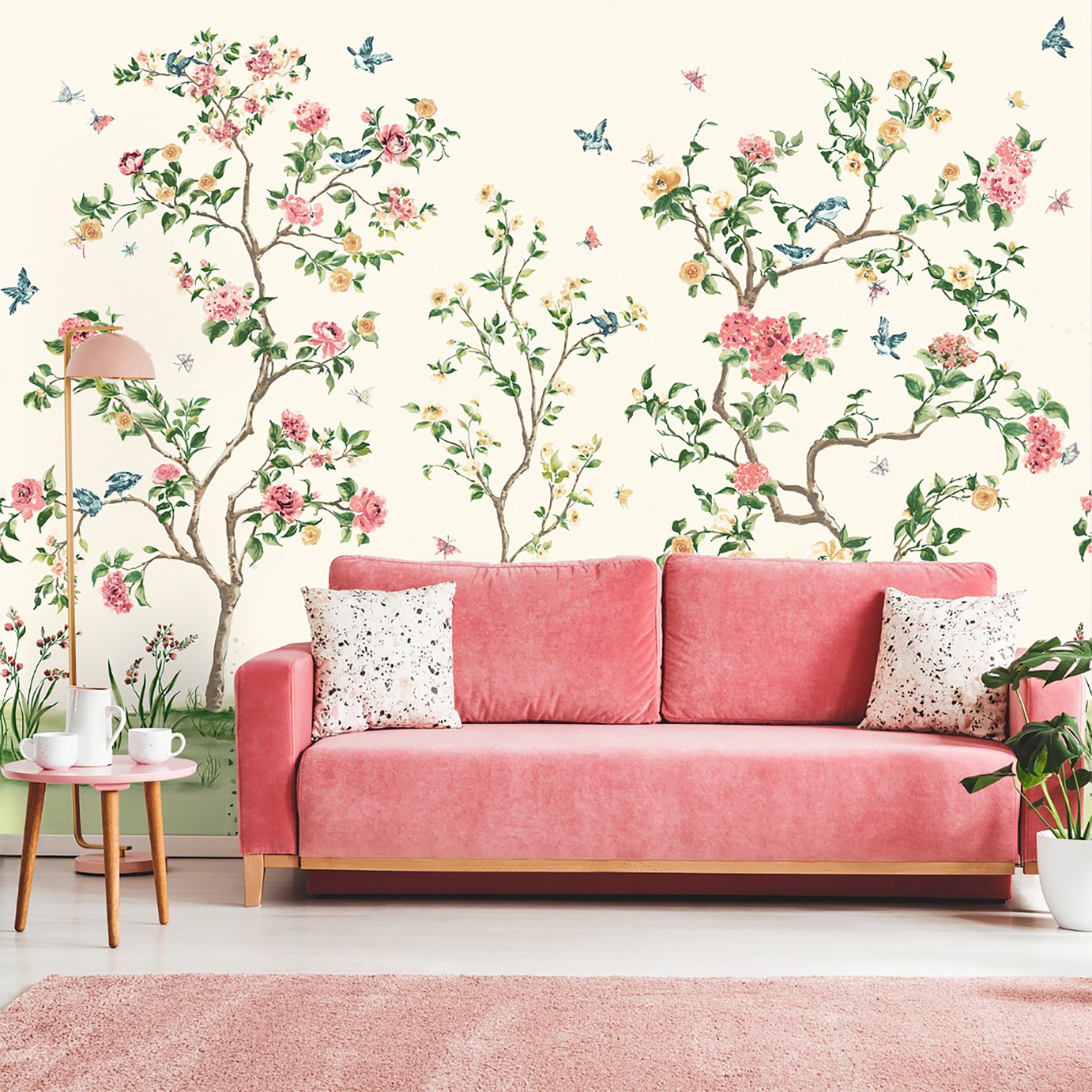 Origin Murals Oriental Flower Tree Cream Wall Mural