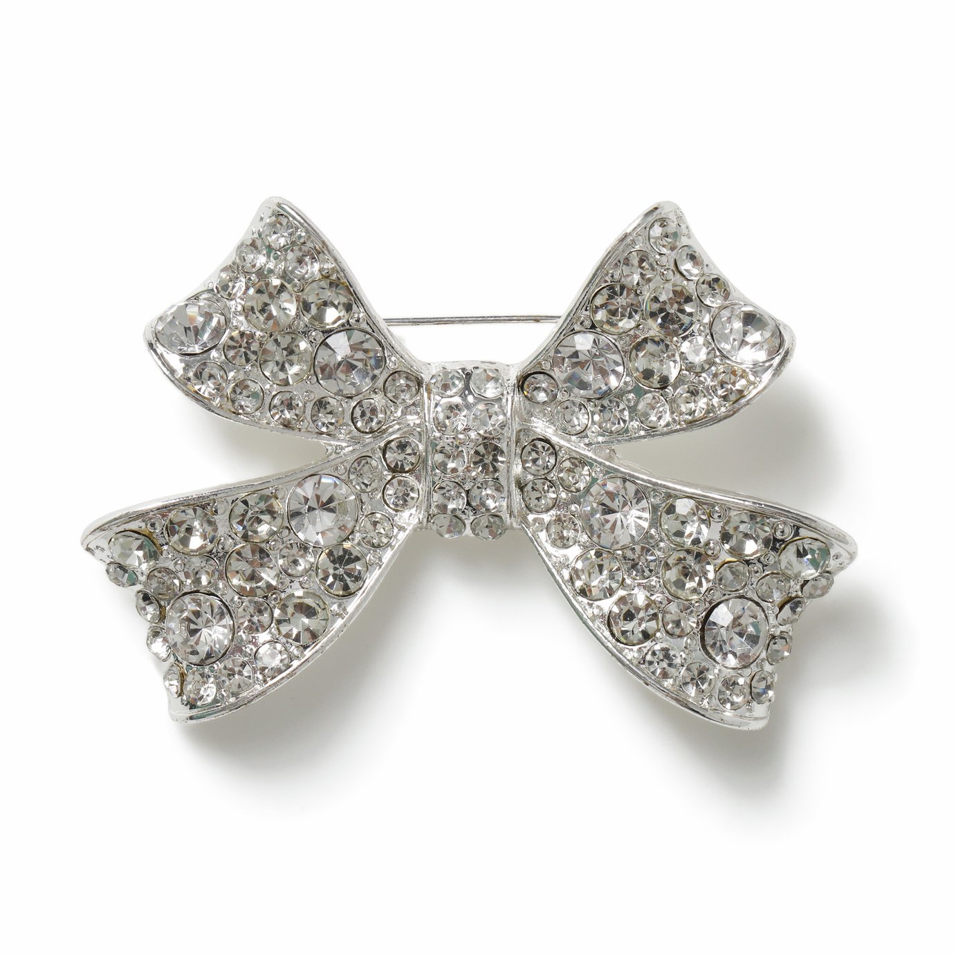 Freedom Silver Tone Crystal Bow Brooch