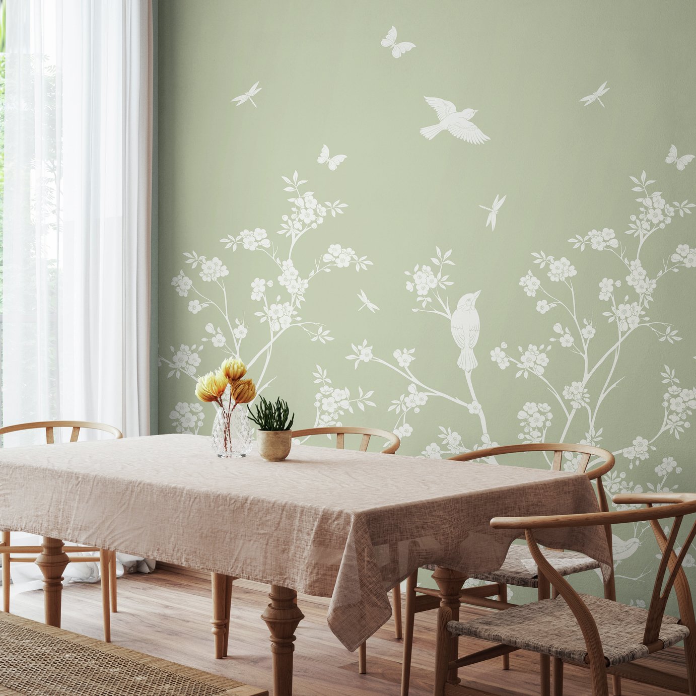 Origin Murals Blossom Trail Green Wall Mural