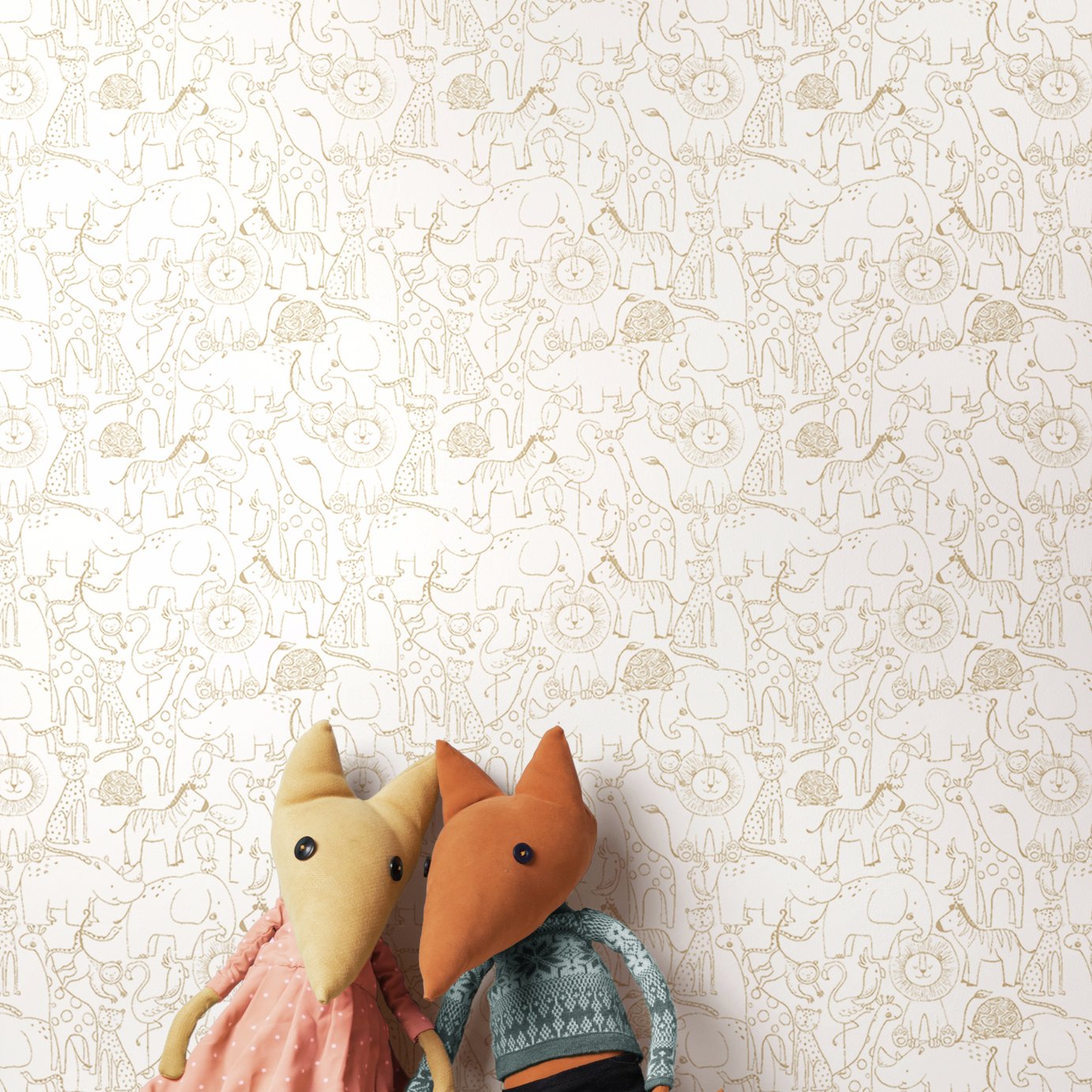 Hoopla Walls Animal Doodle Parchment Wallpaper