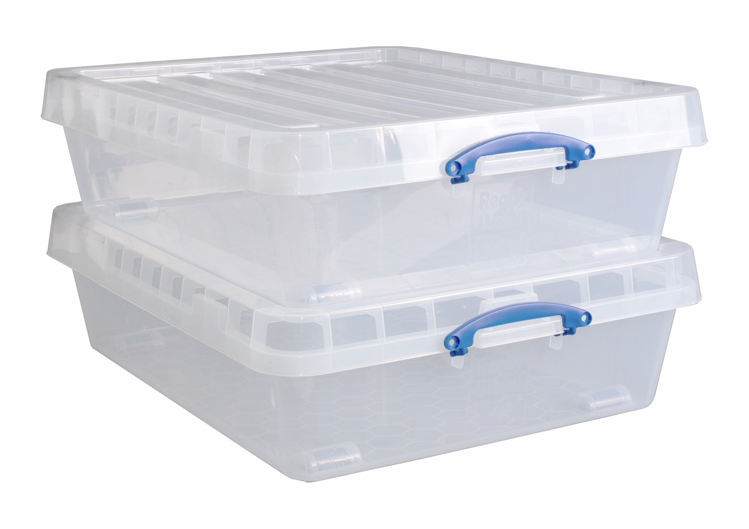 Really Useful Plastic Set of 2 Underbed Wheeled Storage Boxes - Clear