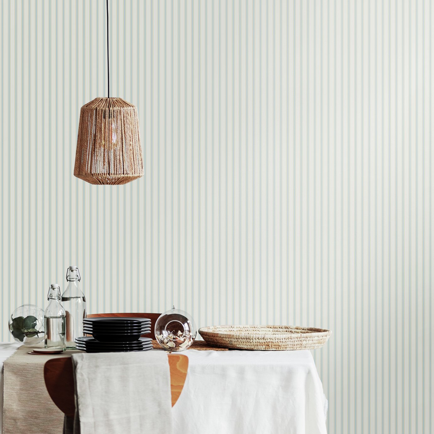 Hoopla Walls Elegance Chalk Stripe Sky Wallpaper