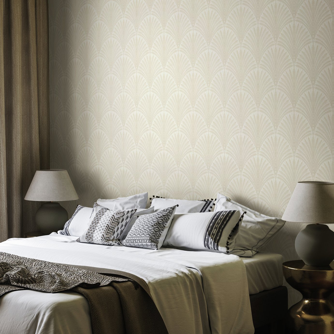 Hoopla Walls Elegance Leaf Fan Chalk Wallpaper