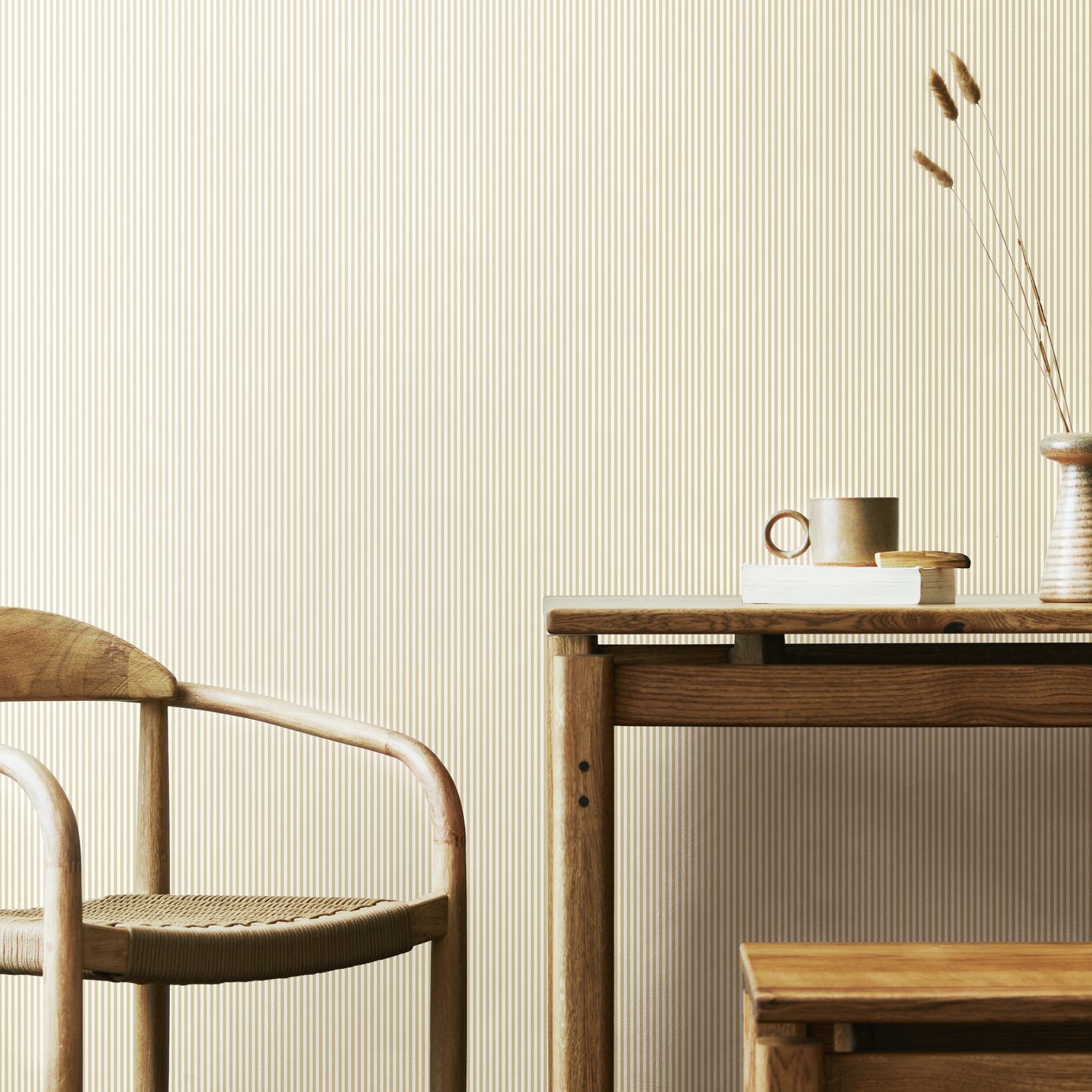 Hoopla Walls Elegance Tiny Stripe Oat Wallpaper
