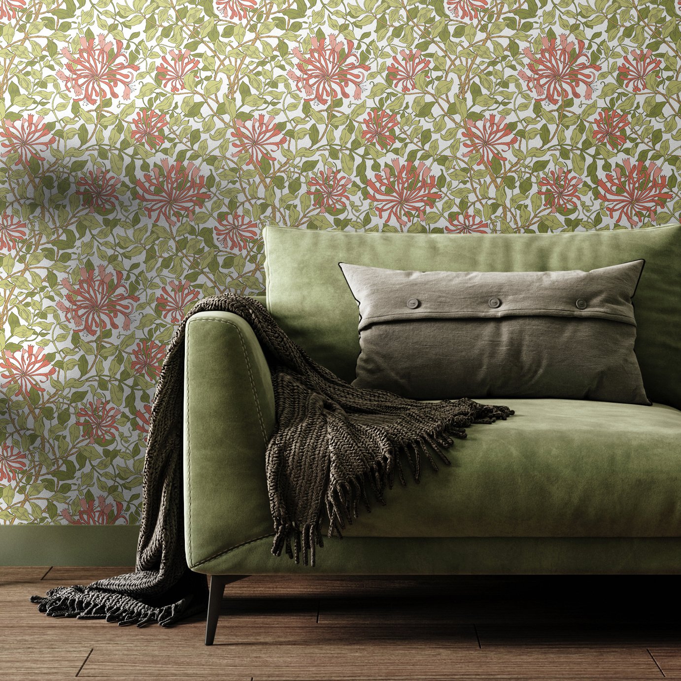 Hoopla Walls Honeysuckle Coral Pink Wallpaper