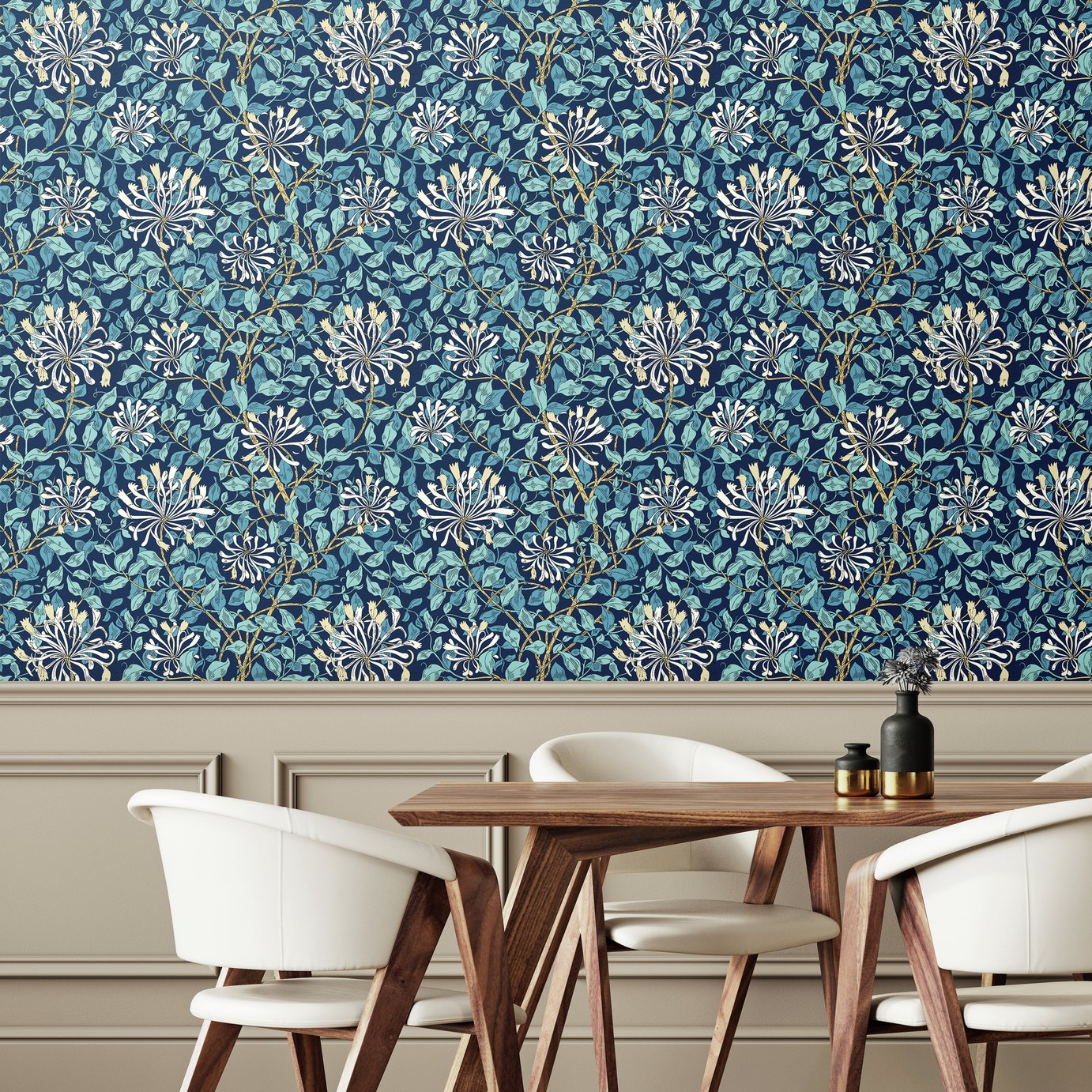 Hoopla Walls Honeysuckle Navy Blue Wallpaper