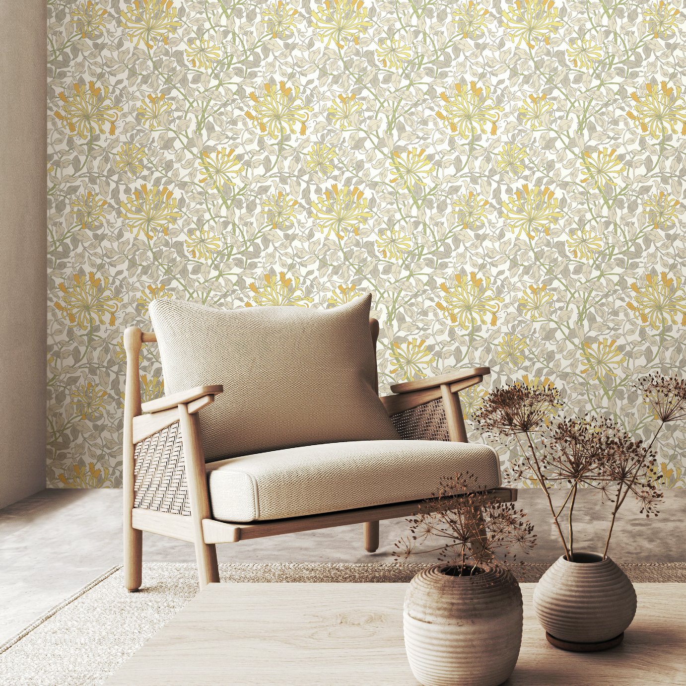 Hoopla Walls Honeysuckle Warm Grey Wallpaper