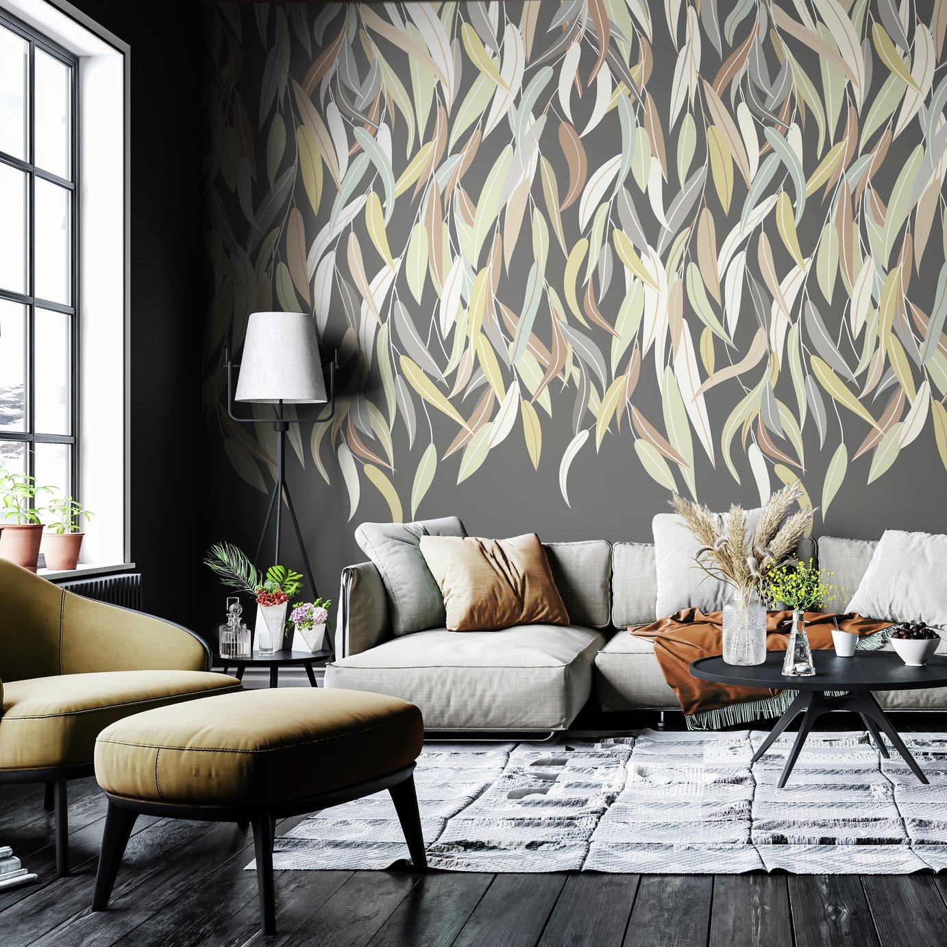 Origin Murals Willow Leaf Charcoal Wall Mural