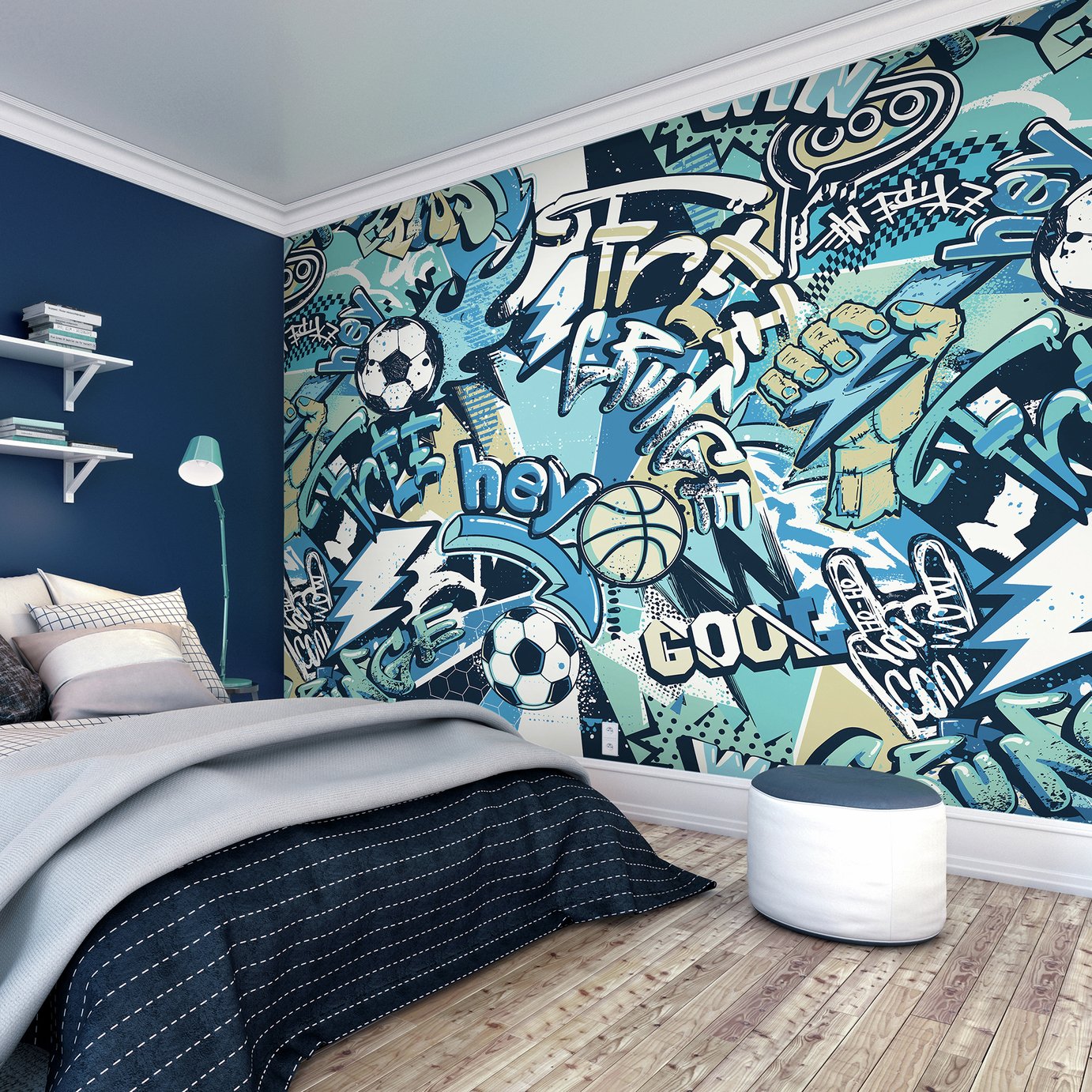 Origin Murals Sports Graffiti Blue Mix Wall Mural