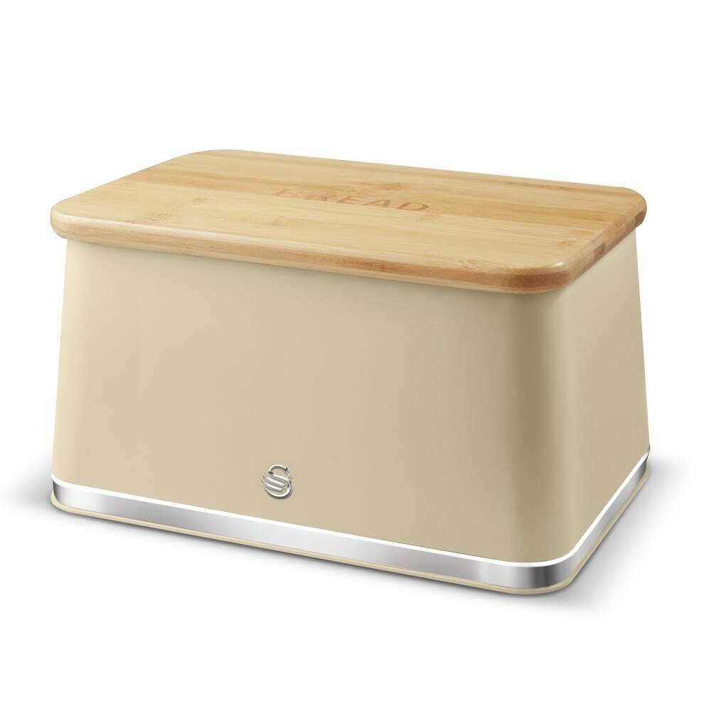 Swan Nordic Iron Body & Acacia Wood Lid Bread Bin - Cream