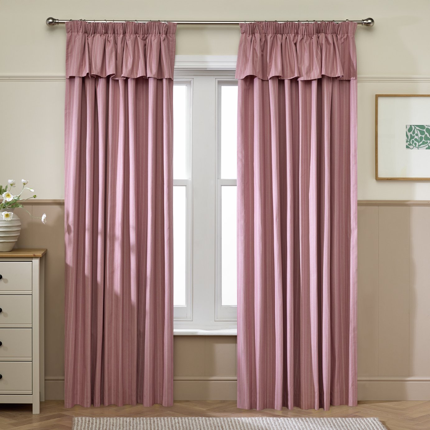 Argos Home Frill Stripe Curtain - Pink