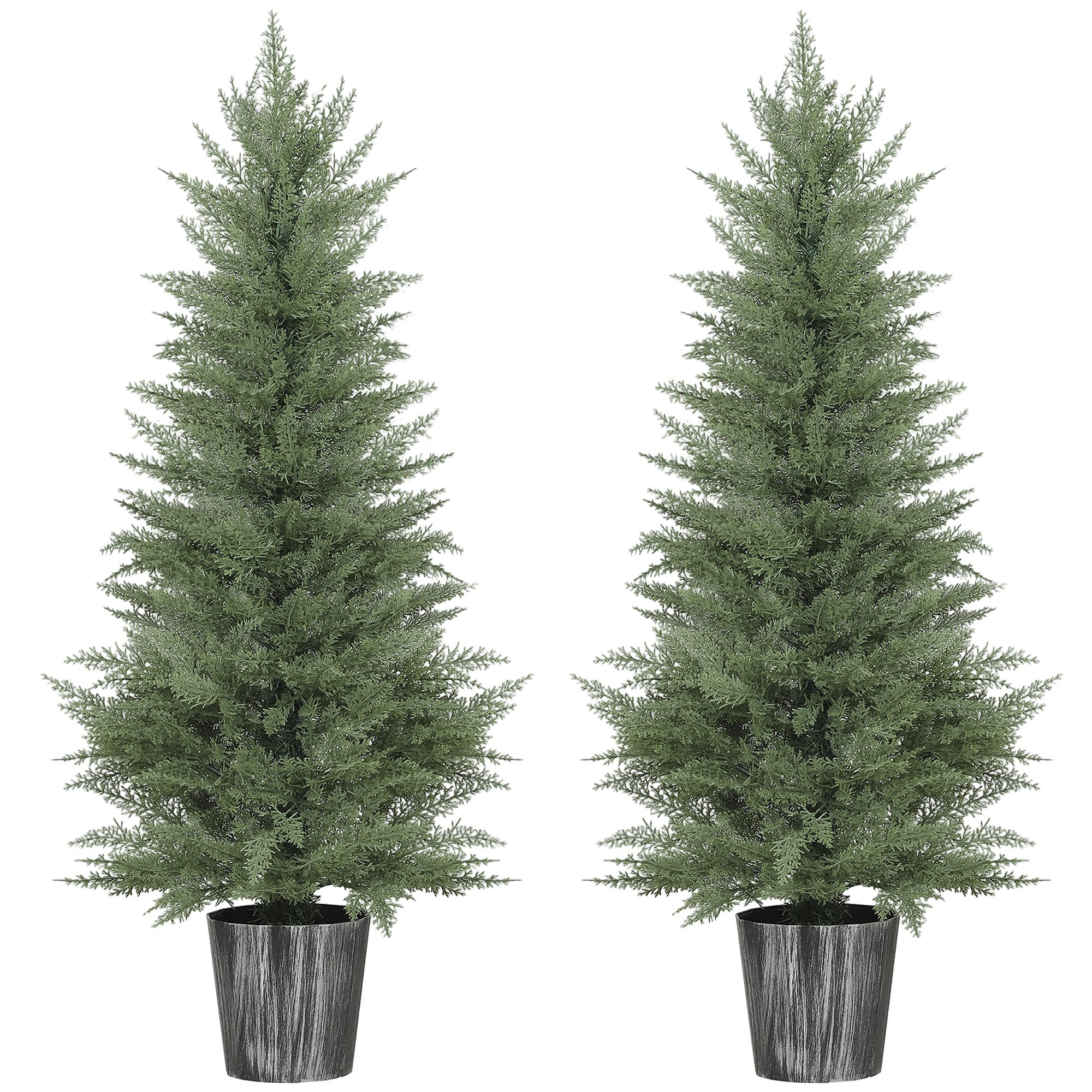 HOMCOM Set of 2 4.5FT Artificial Cypress Tree with Decorative Pot- Green