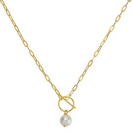 Revere Gold Plated Silver Faux Pearl T-Bar Pendant Necklace