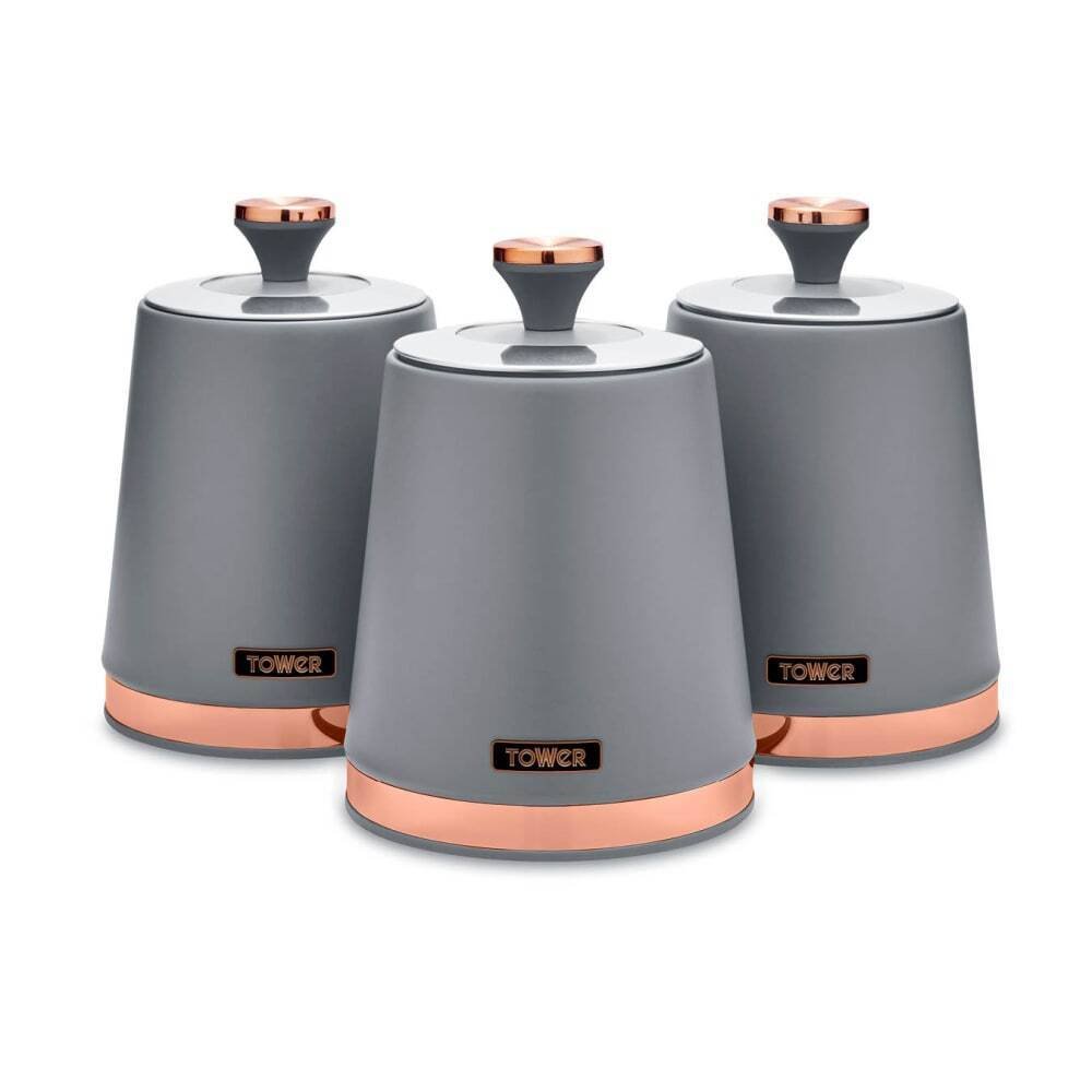 Tower Cavaletto Carbon Steel Set of 3 Food Storage Canisters - Grey